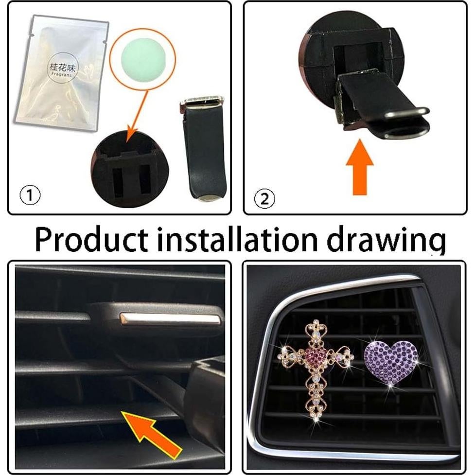 Clip de Ventilación de Coche Brillante Banngo - 2 Piezas Cruz y Corazón Púrpura