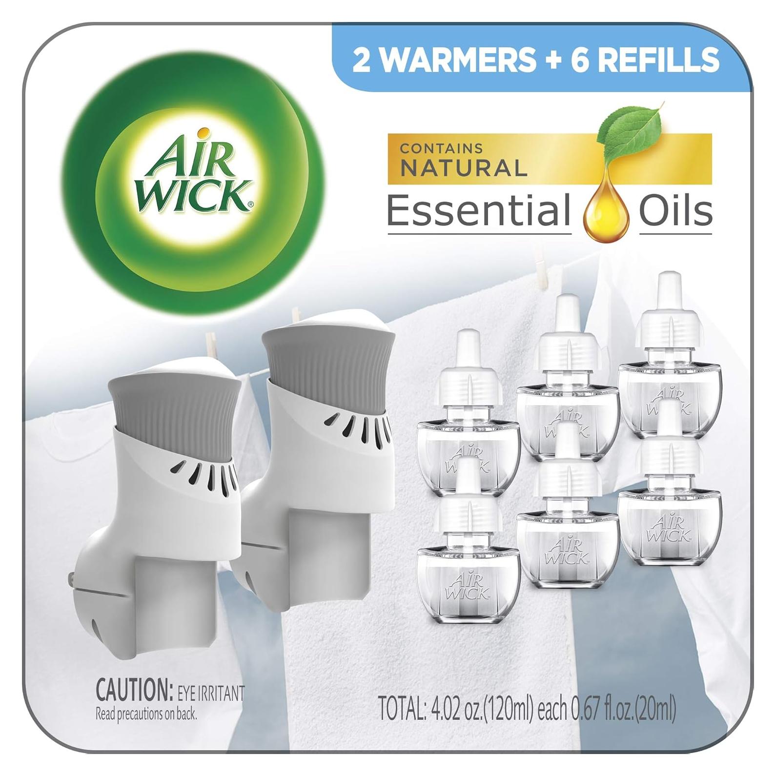 Kit Aceite Aromatizante Air Wick 2 Calentadores + 6 Recargas Ropa Fresca