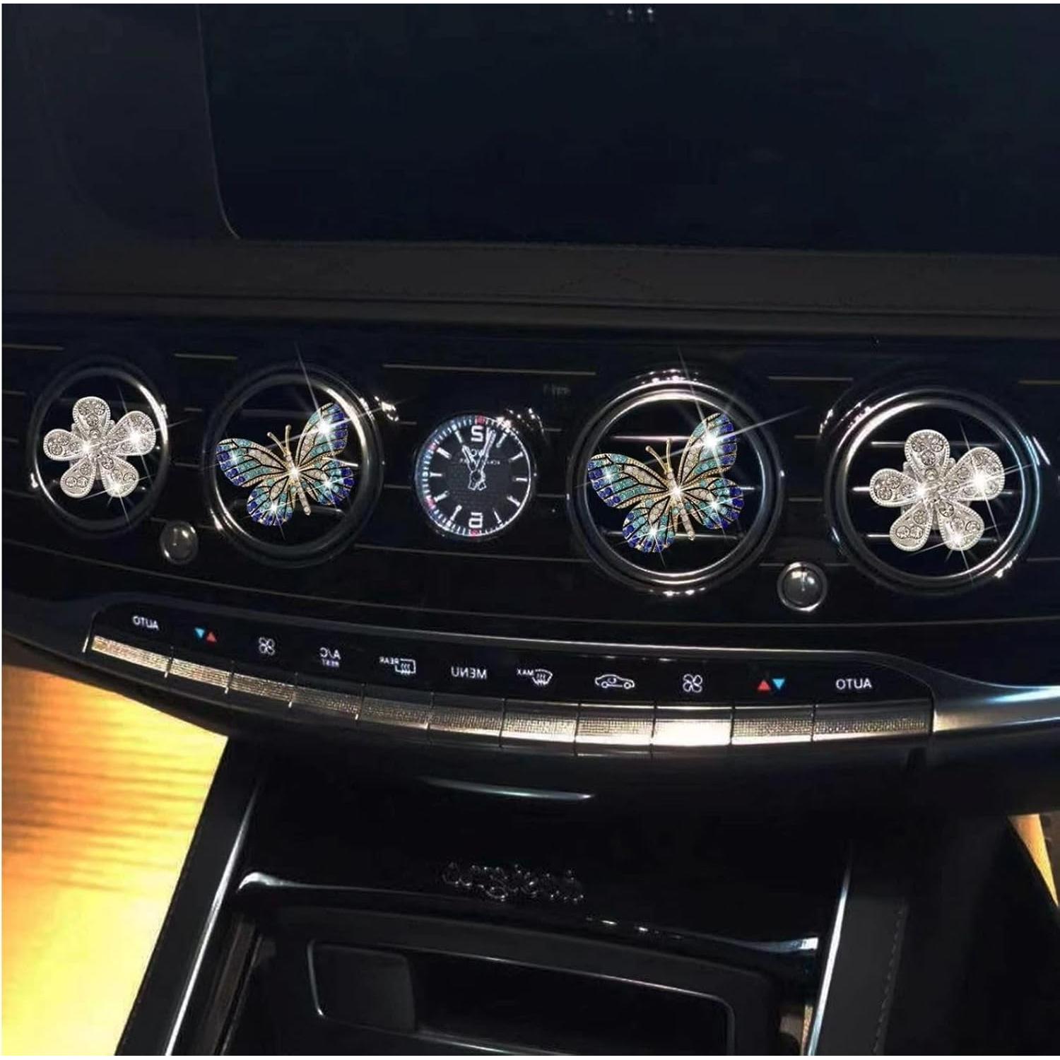 Clips de Ventilación Bling Butterfly Jinshining 4Pcs Cristal Azul