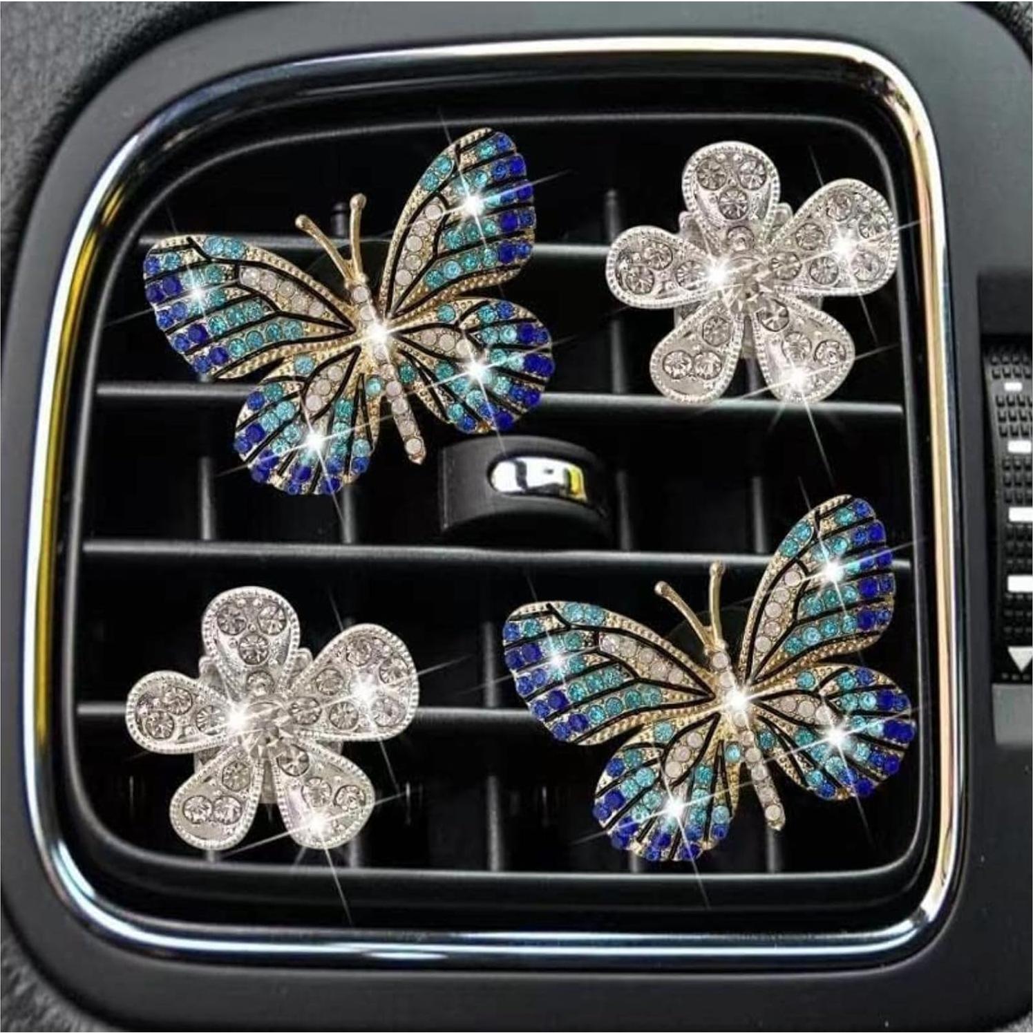 Clips de Ventilación Bling Butterfly Jinshining 4Pcs Cristal Azul