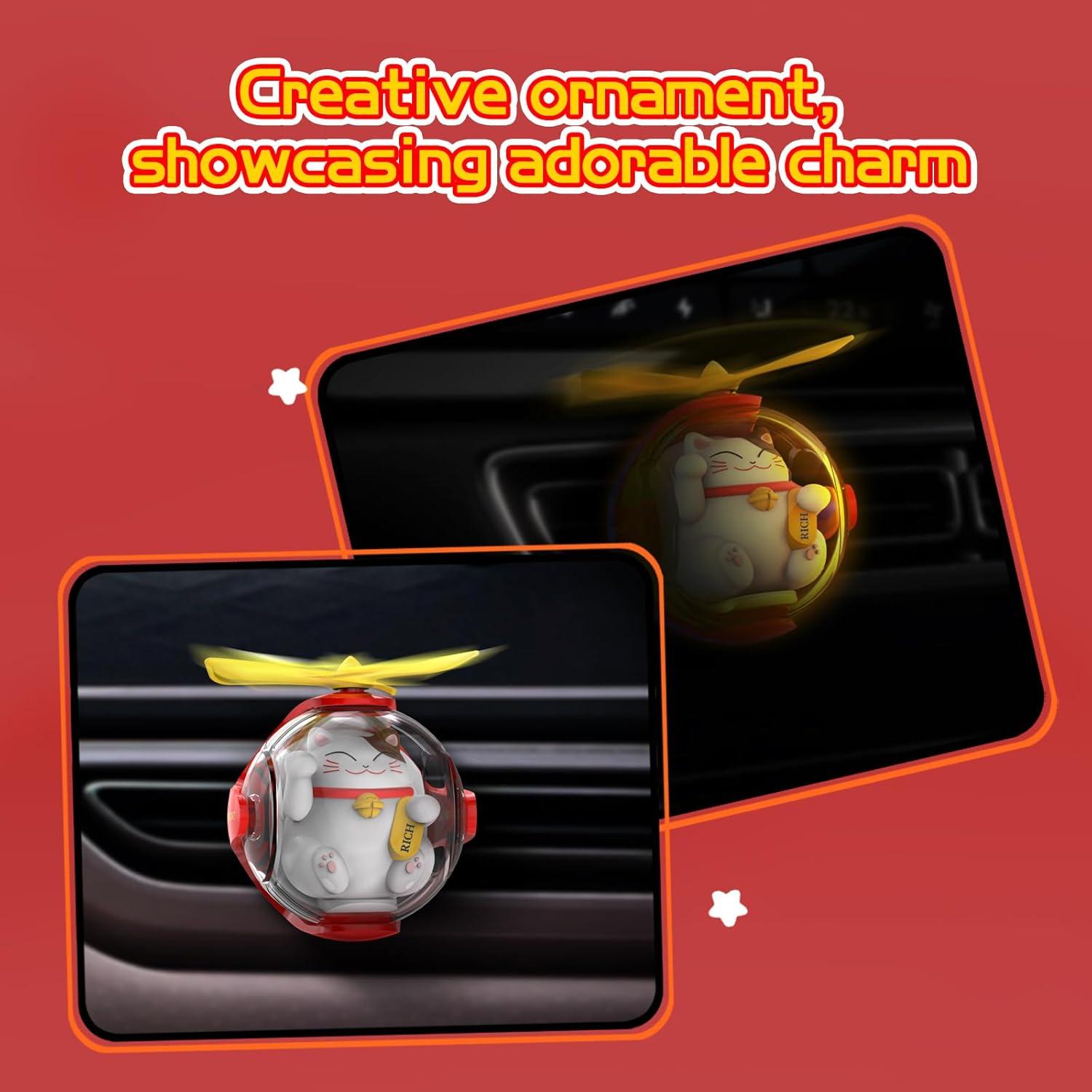 Ambientador de Auto Lucky Cat con LED y 4 Almohadillas Aromáticas