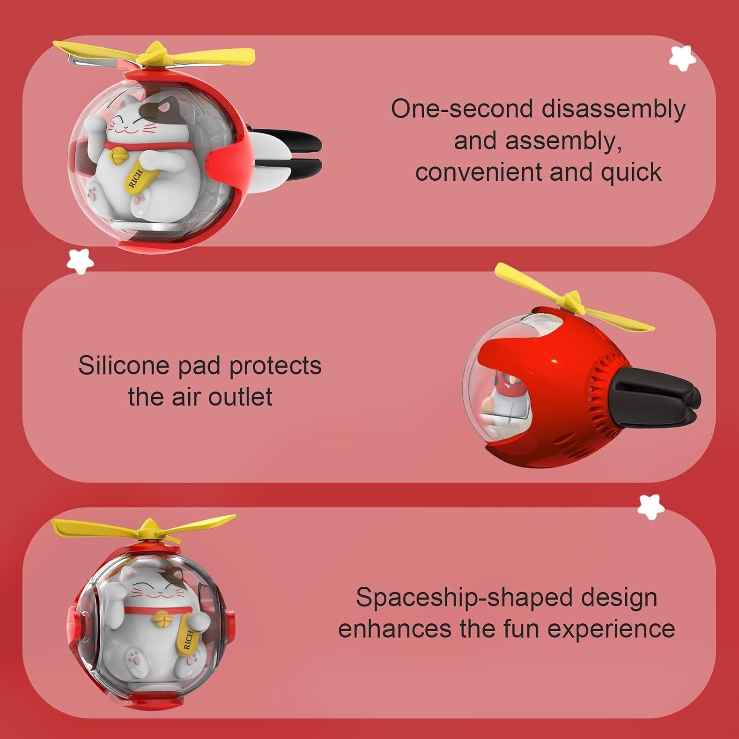 Ambientador de Auto Lucky Cat con LED y 4 Almohadillas Aromáticas