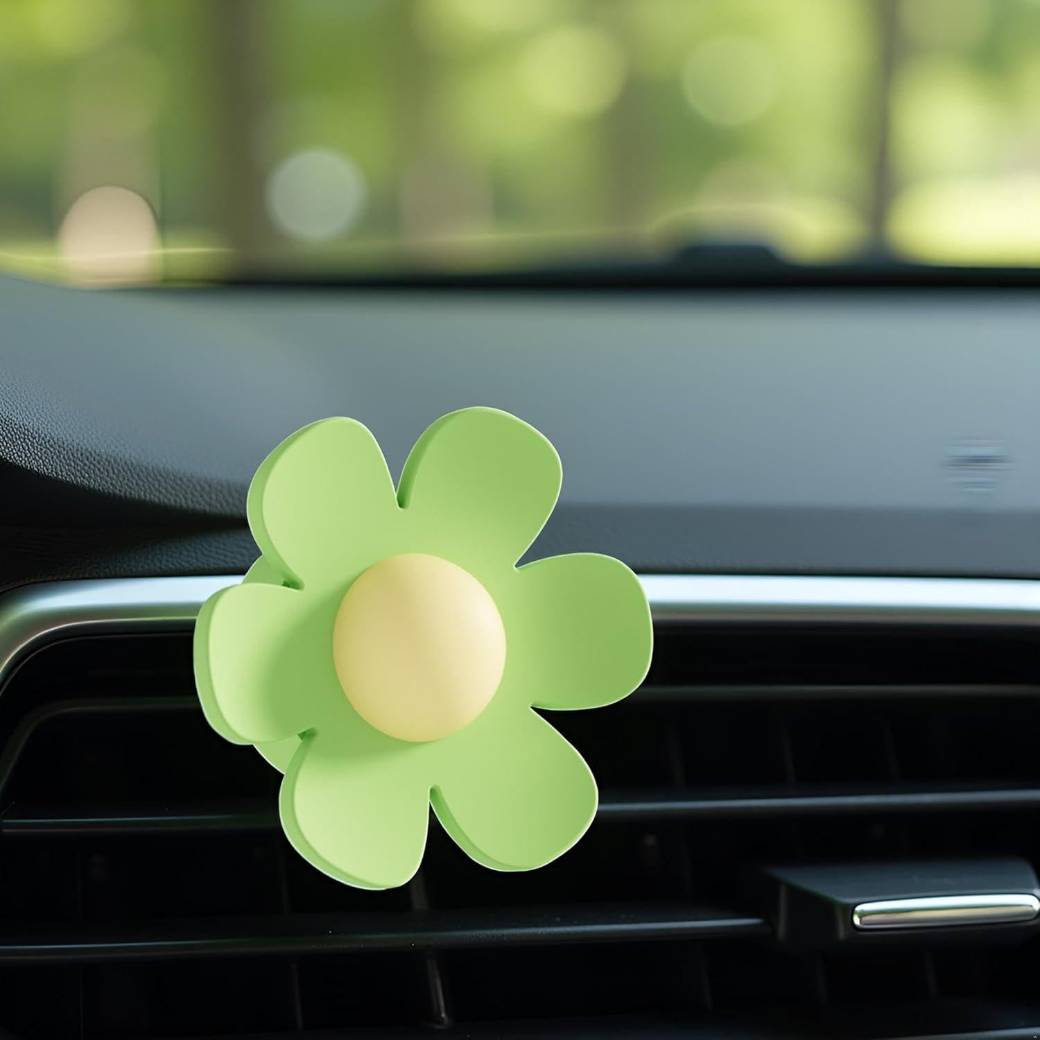 6 Clips Decorativos de Flor Margarita Verde para Auto