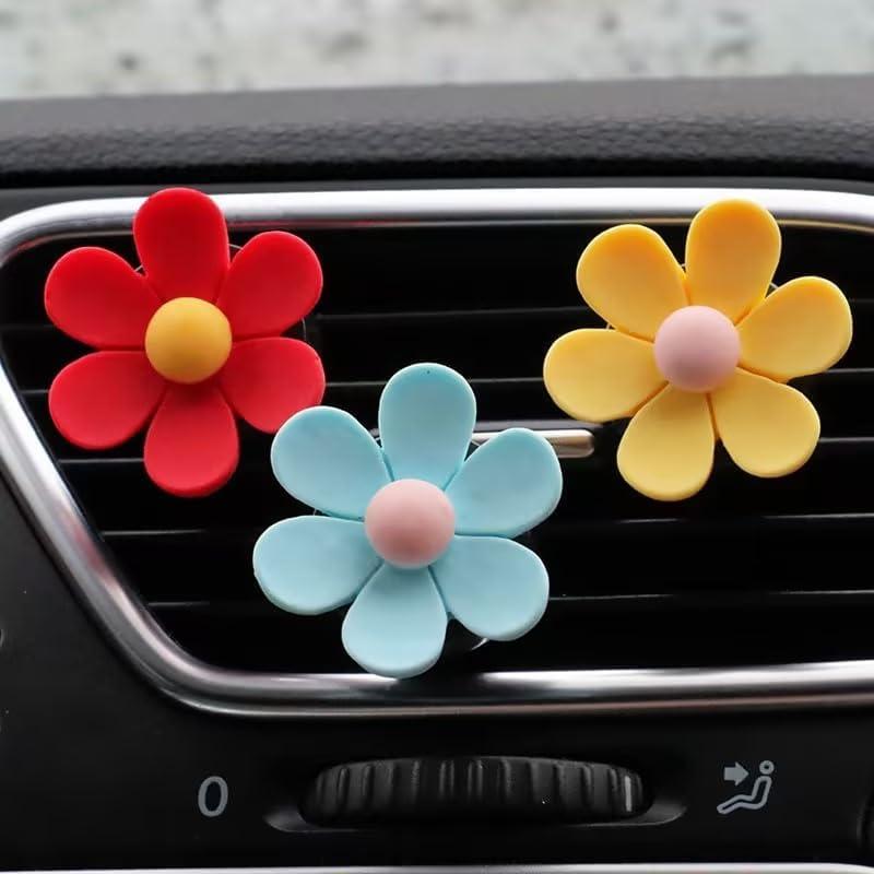 6 Clips Decorativos de Flor Margarita Verde para Auto