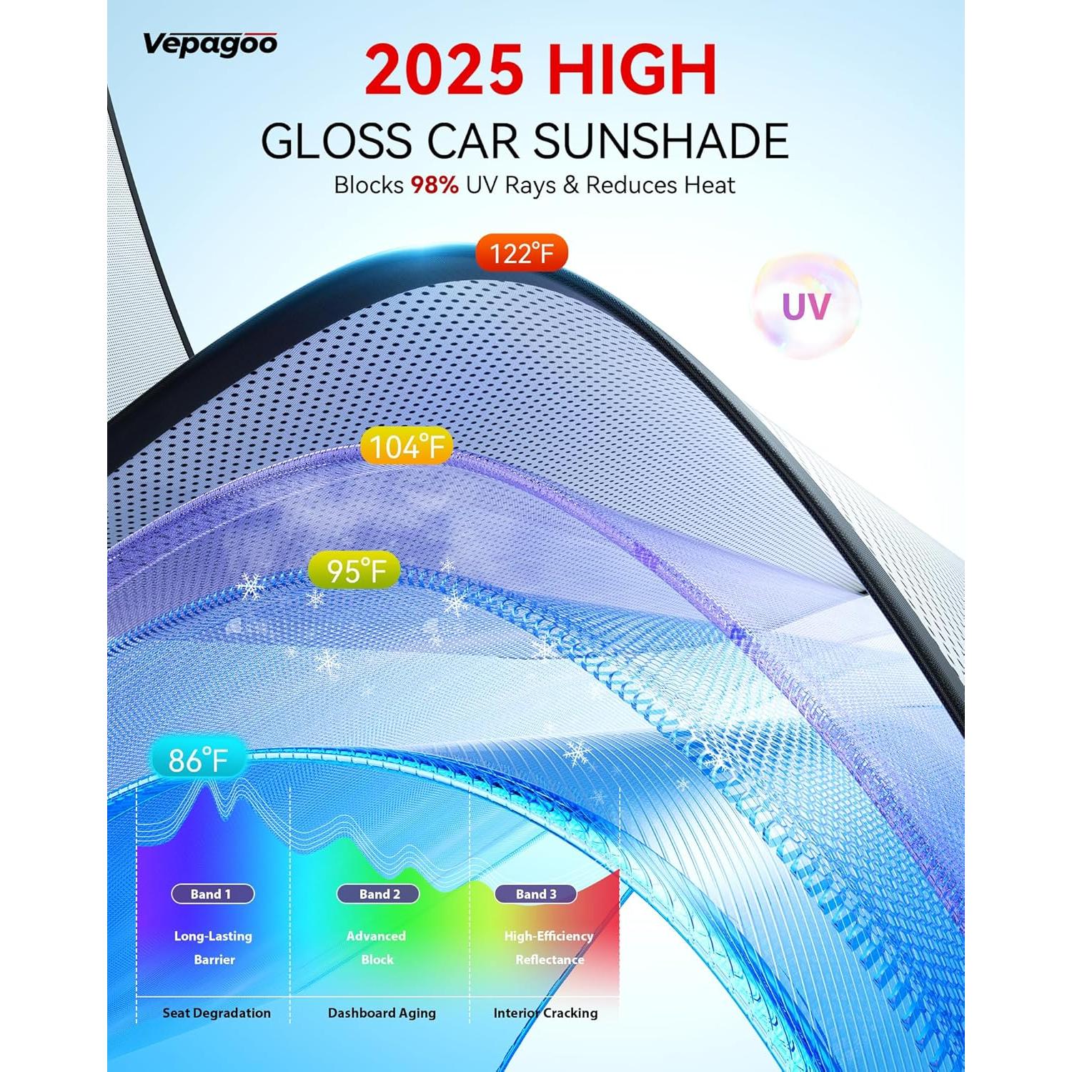 Sombra de Sol Plegable Vepagoo para Parabrisas 165x80 cm Plata