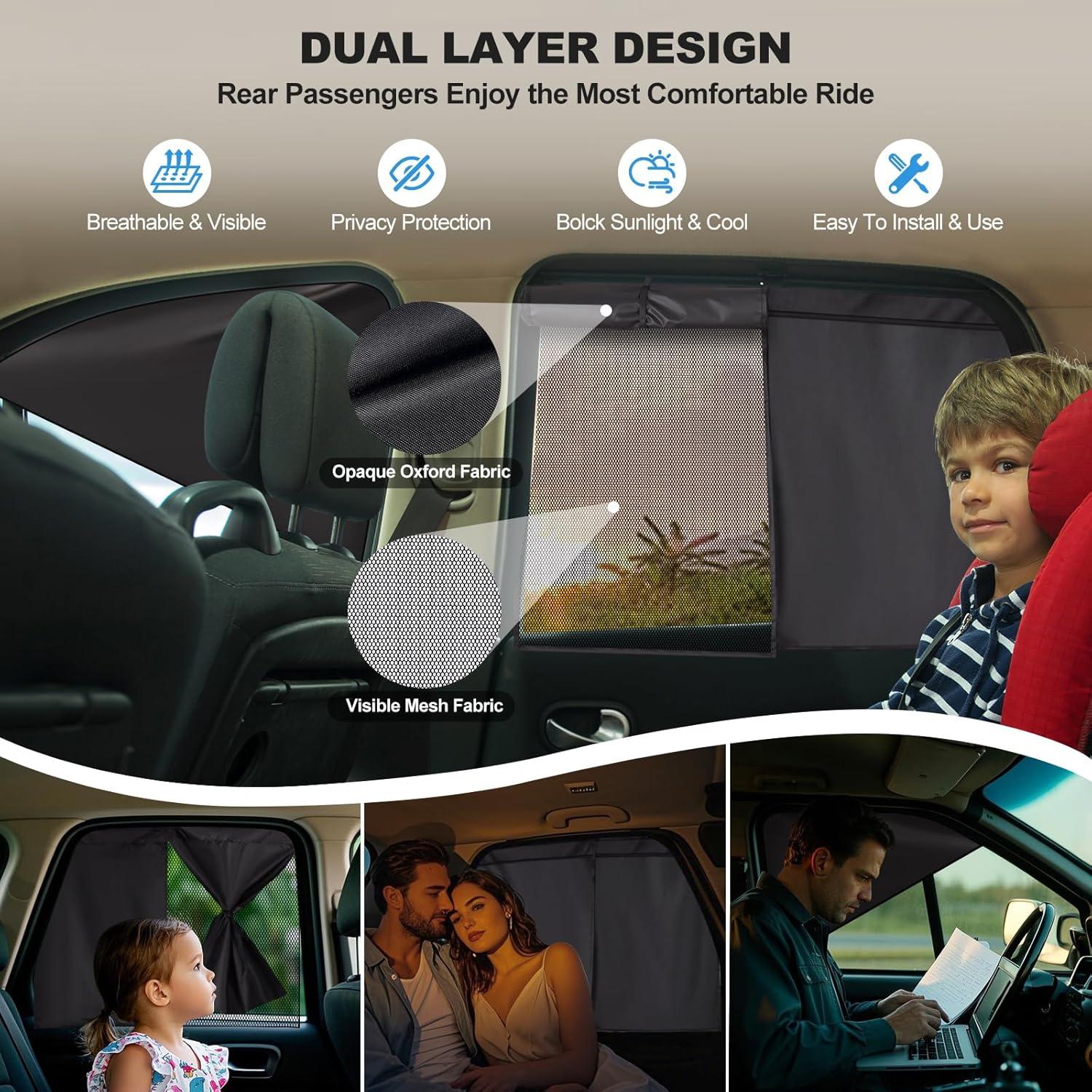 Cortinas de Ventana para Automóvil XCBYT 4 PCS Doble Capa UV