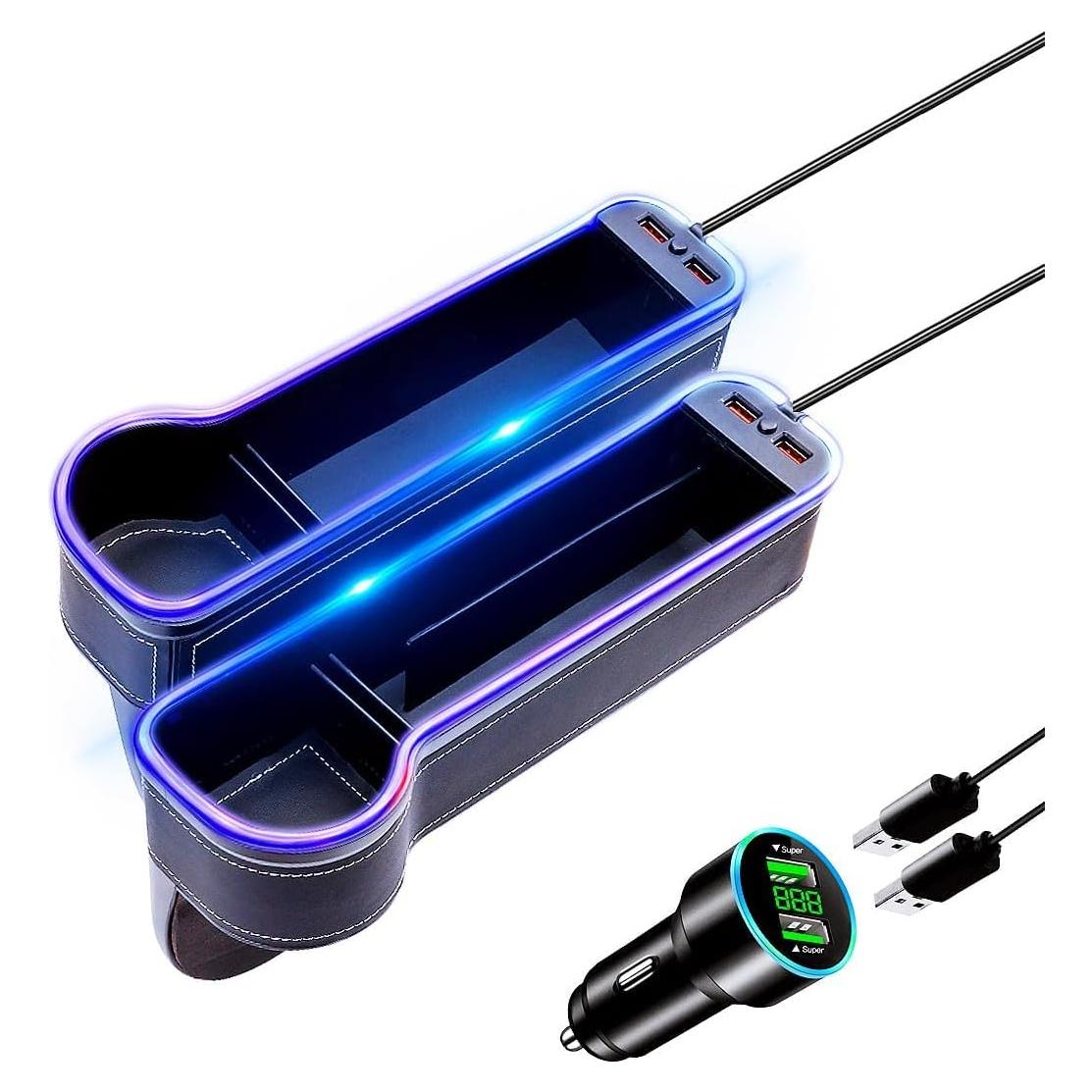 Organizador de Espacio entre Asientos de Coche Cheyuntai con Luz LED y Cargador USB