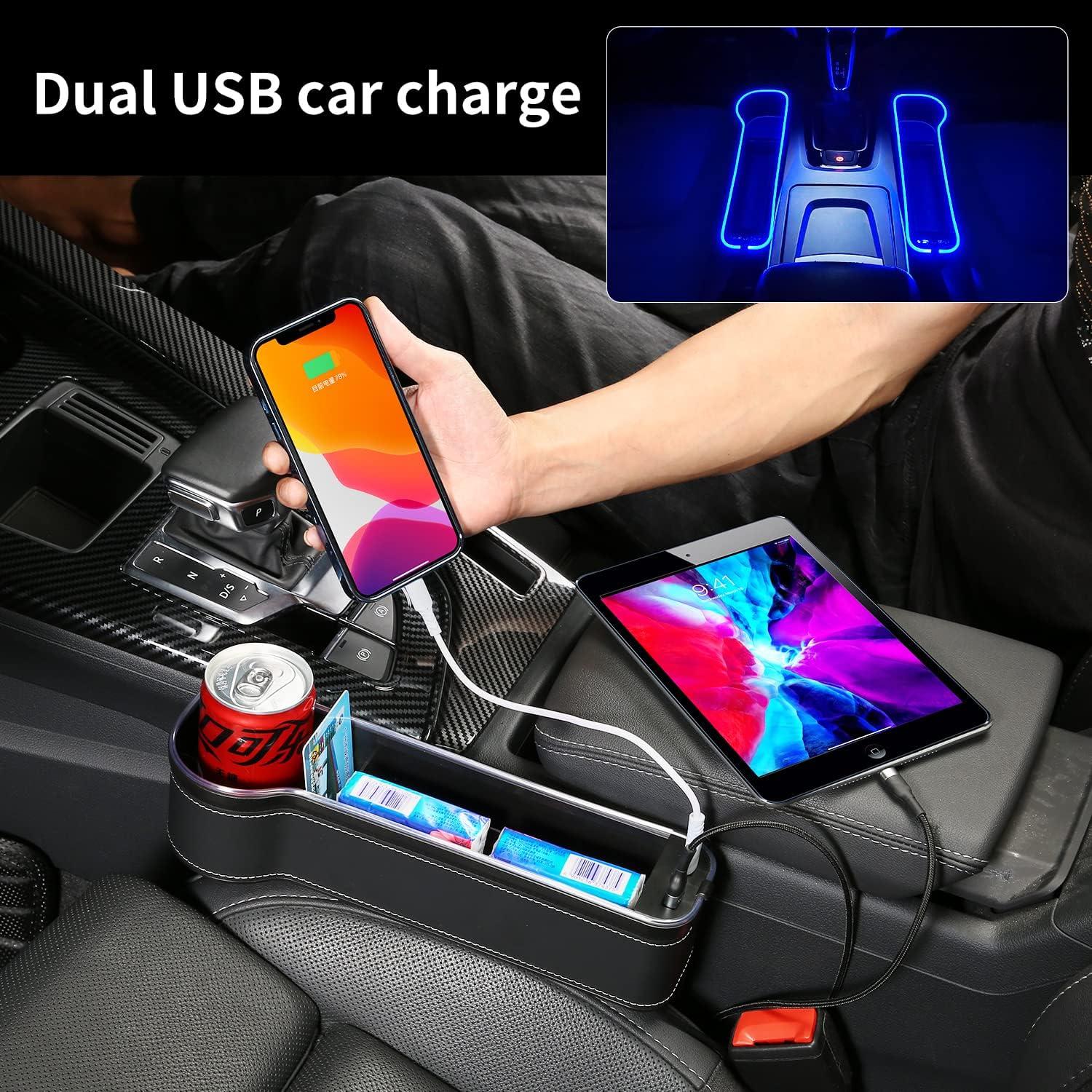 Organizador de Espacio entre Asientos de Coche Cheyuntai con Luz LED y Cargador USB