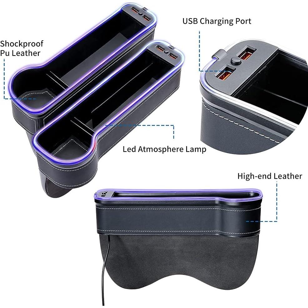 Organizador de Espacio entre Asientos de Coche Cheyuntai con Luz LED y Cargador USB