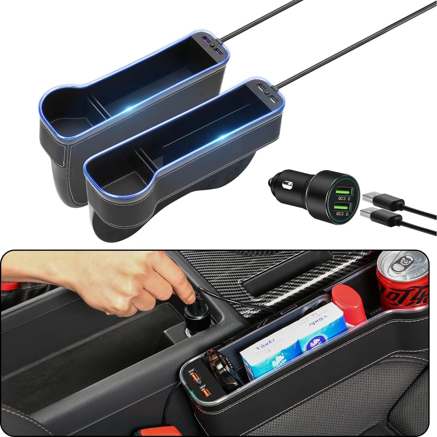 Organizador de Espacio entre Asientos de Coche Cheyuntai con Luz LED y Cargador USB