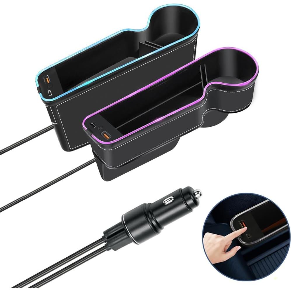Organizador de Asiento de Coche Keketuohai con Cargador USB-C 66W y LED 7 Colores