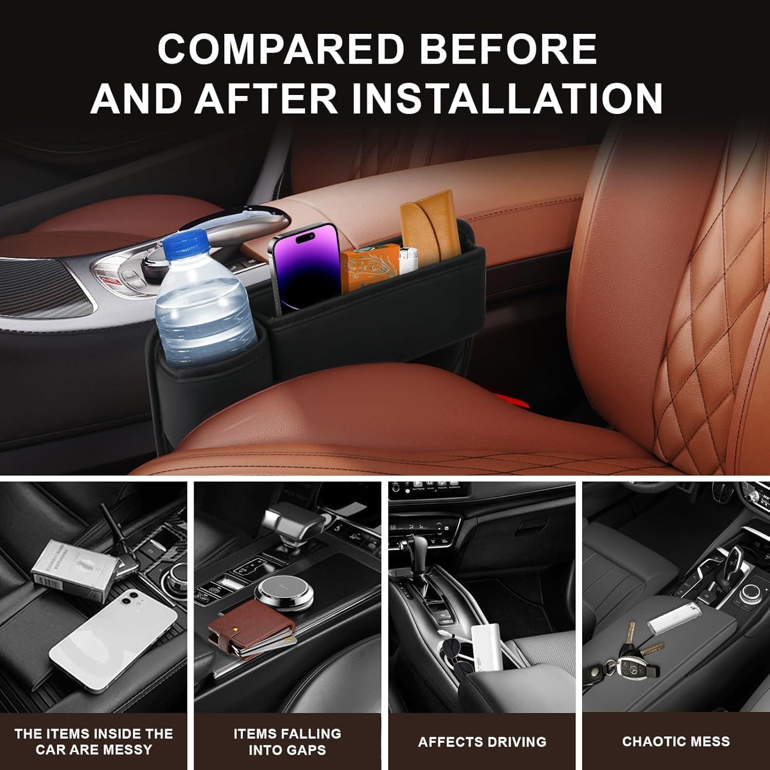 Organizador de cuero para portavasos de coche LINPING - Conductor y Pasajero