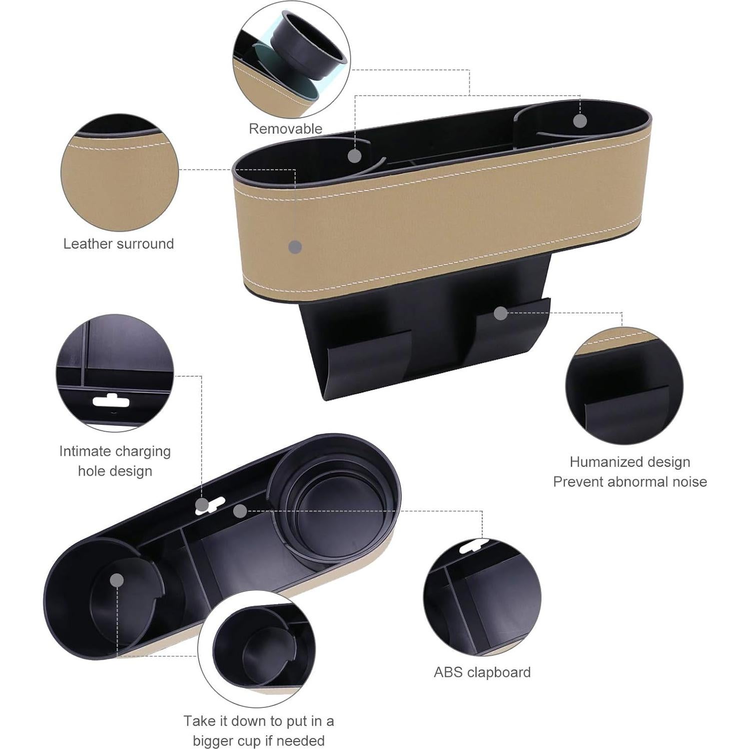 Organizador de Asiento de Coche IOKSCTER Beige con Soporte para Tazas