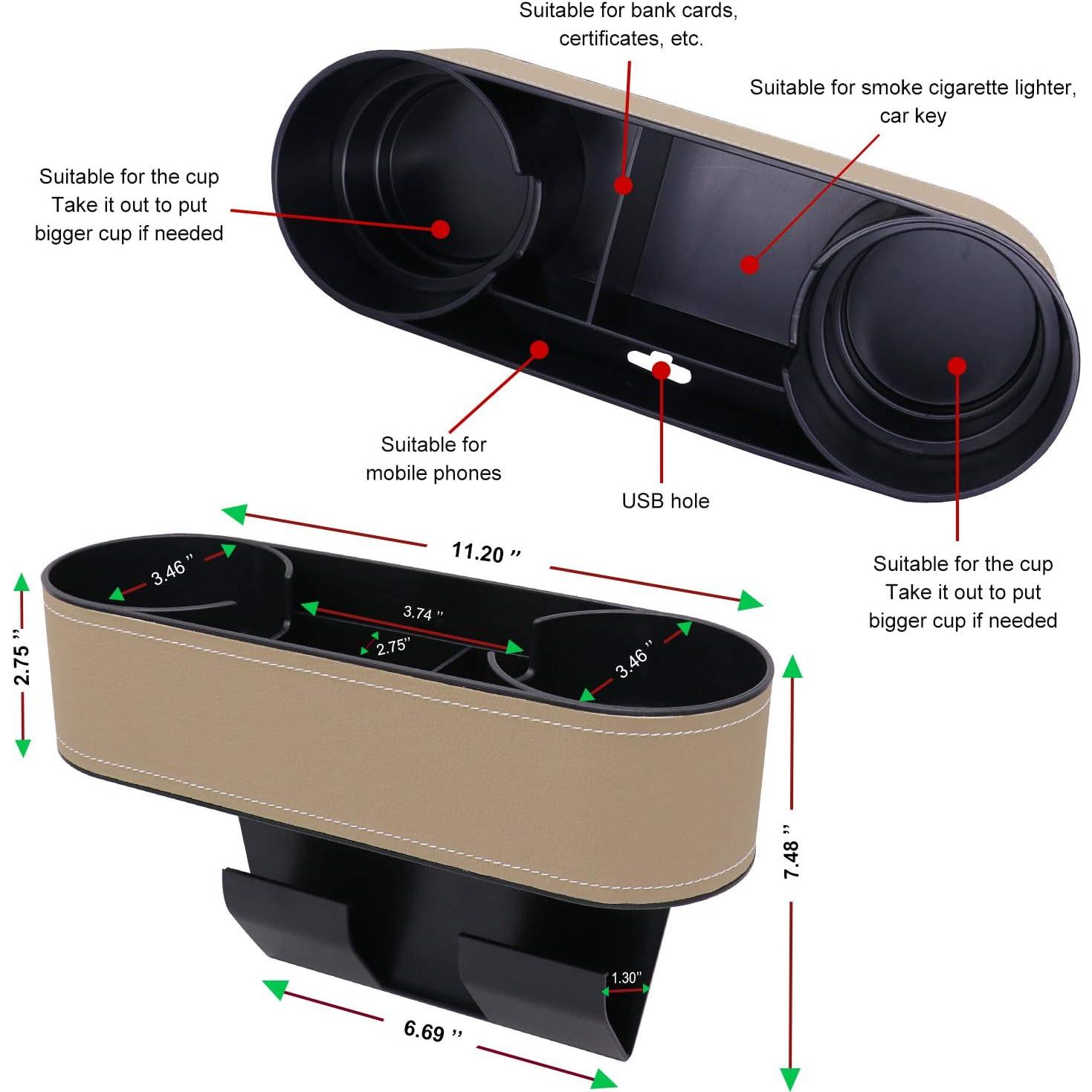 Organizador de Asiento de Coche IOKSCTER Beige con Soporte para Tazas