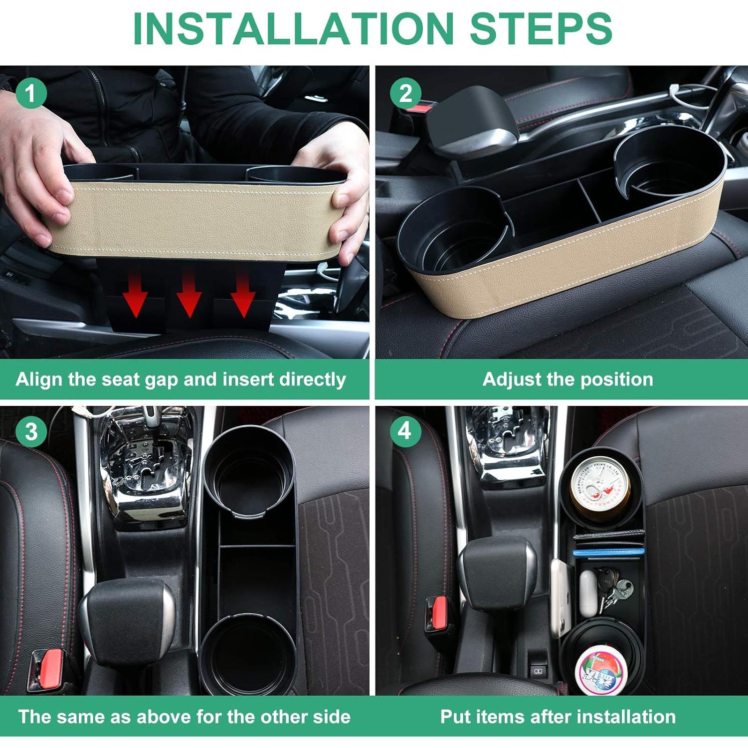 Organizador de Asiento de Coche IOKSCTER Beige con Soporte para Tazas