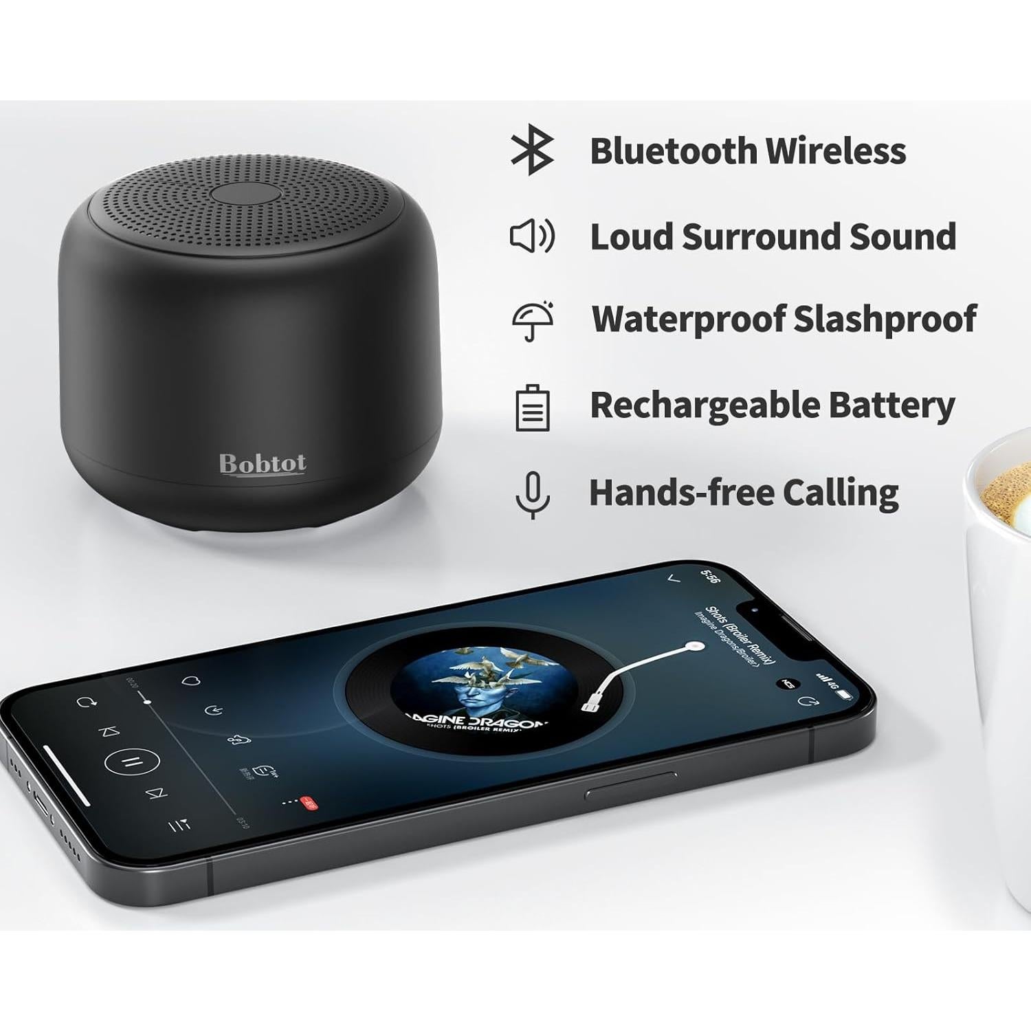 Altavoz Bluetooth Portátil Bobtot Cutie Impermeable 20h Negro