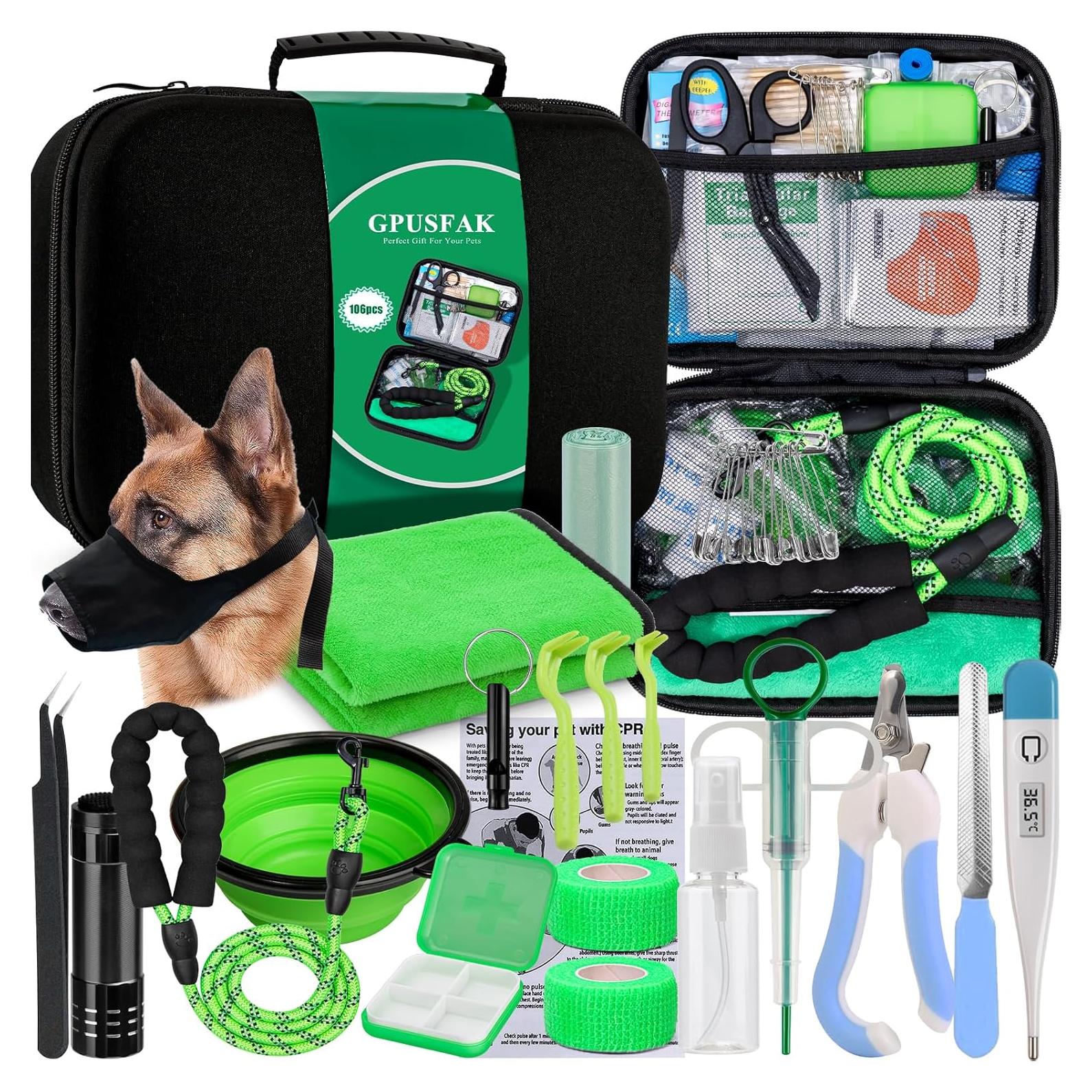 Kit de Primeros Auxilios para Mascotas GPUSFAK Verde 106 Piezas