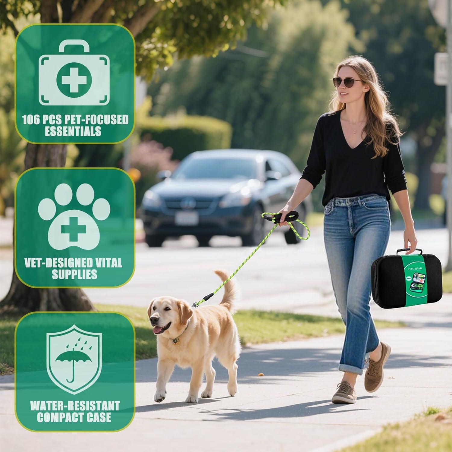 Kit de Primeros Auxilios para Mascotas GPUSFAK Verde 106 Piezas