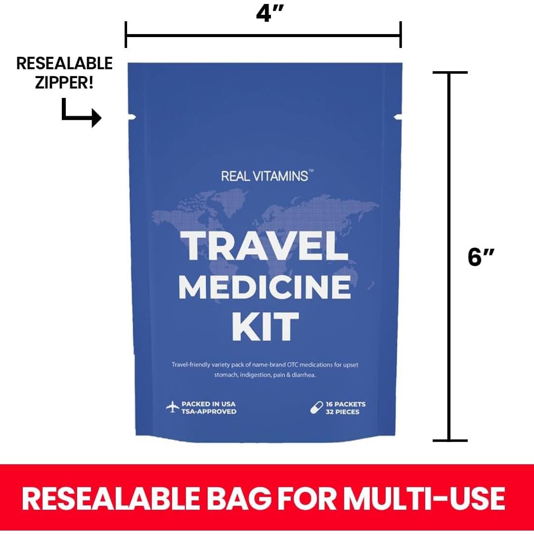 Kit de Medicina de Viaje Real Vitamins - 16 Paquetes Aprobados TSA