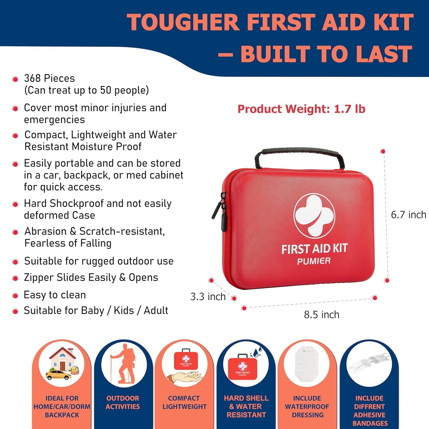 Kit de Primeros Auxilios PUMIER 368 Piezas Estuche Impermeable