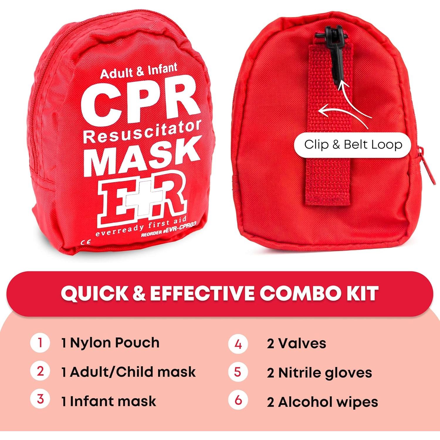 Kit de RCP Ever Ready First Aid - 2 Máscaras, Guantes y Alcohol