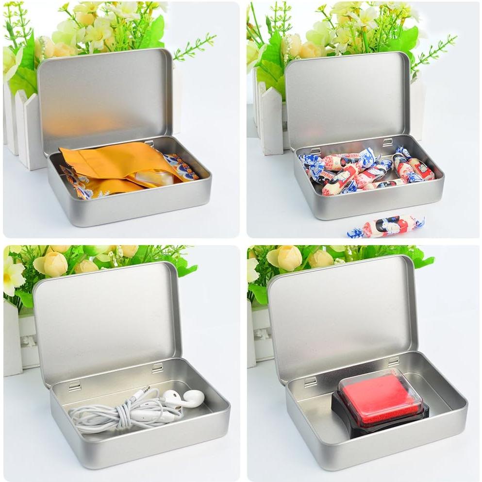 12 Cajas de Lata Rectangulares Wobe con Bisagra 11.4x8.4x2.3 cm