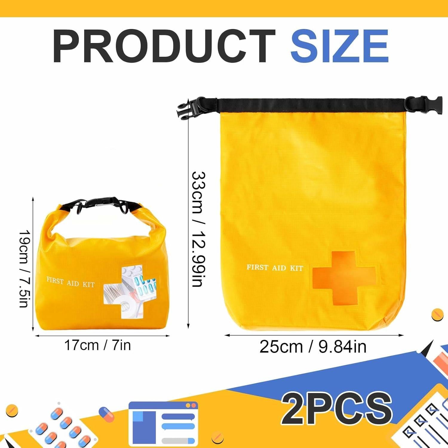 Paquete de 2 Bolsas Vacías Impermeables para Primeros Auxilios