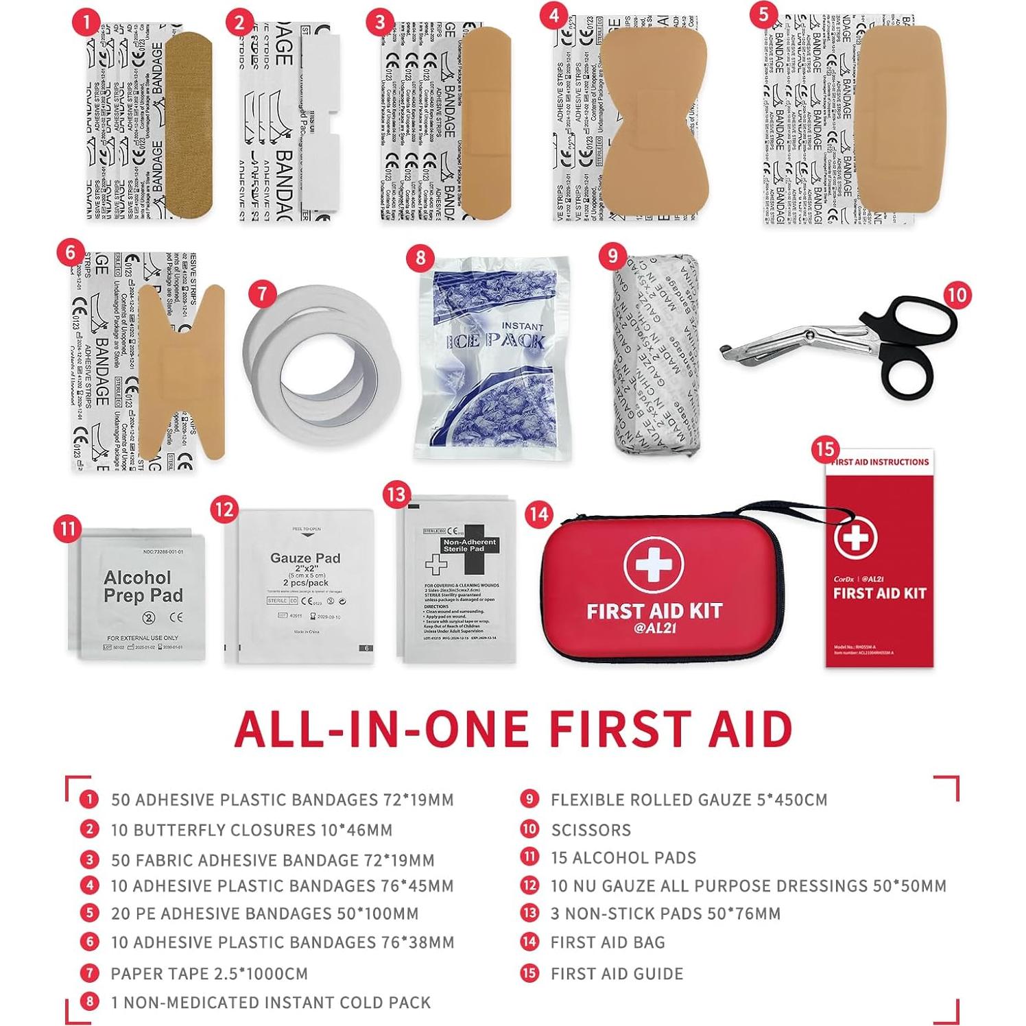 Kit de Primeros Auxilios 184 Piezas CorDx para Hogar y Viaje