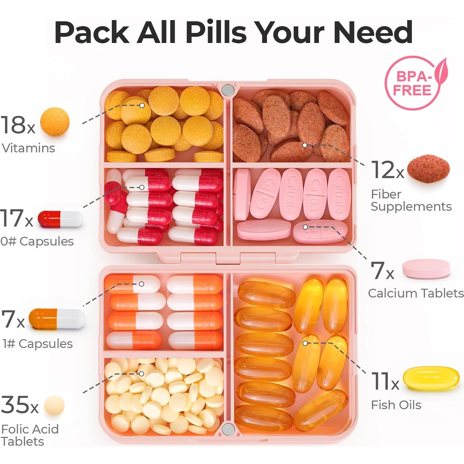 Organizador de Pastillas Diario AUVON Rosa Compacto 7 Compartimentos