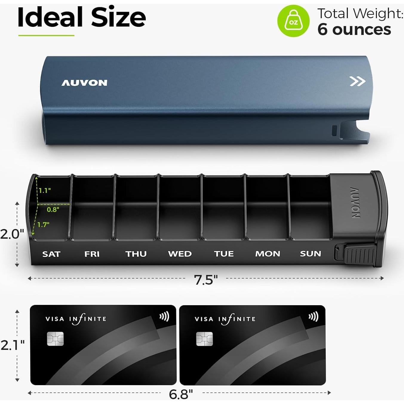 Organizador Semanal de Pastillas AUVON de Aluminio Azul