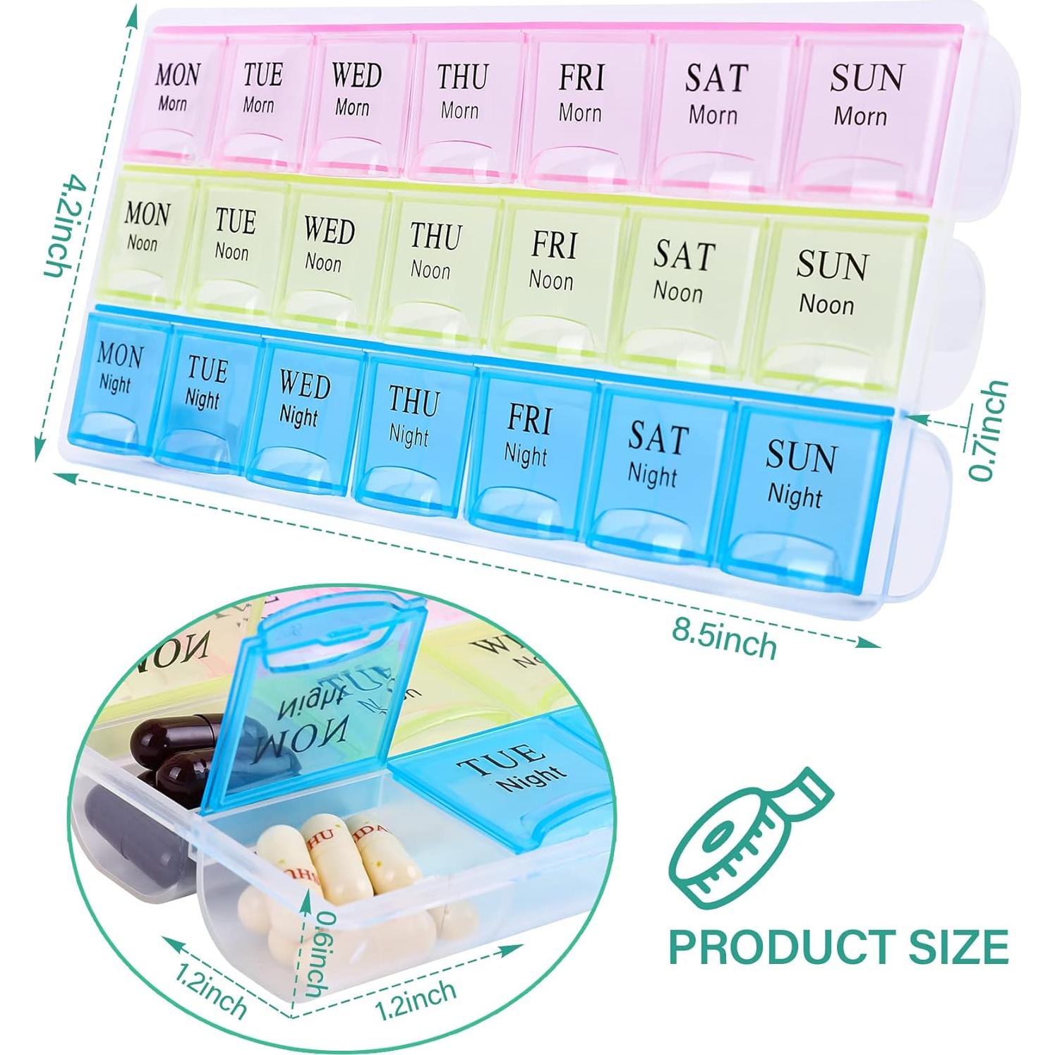 Organizador de Pastillas Semanal BUKACHE 21 Compartimentos Colorido
