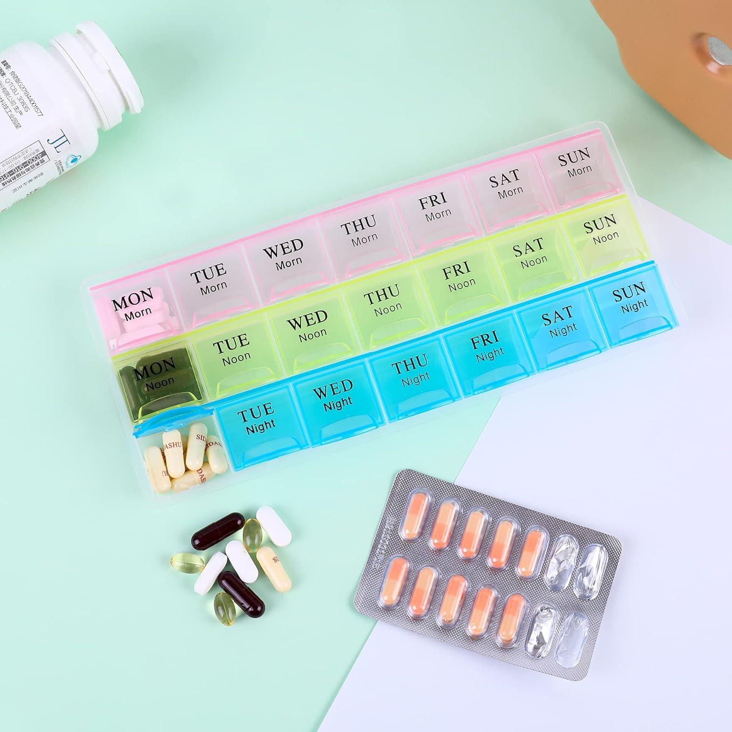 Organizador de Pastillas Semanal BUKACHE 21 Compartimentos Colorido