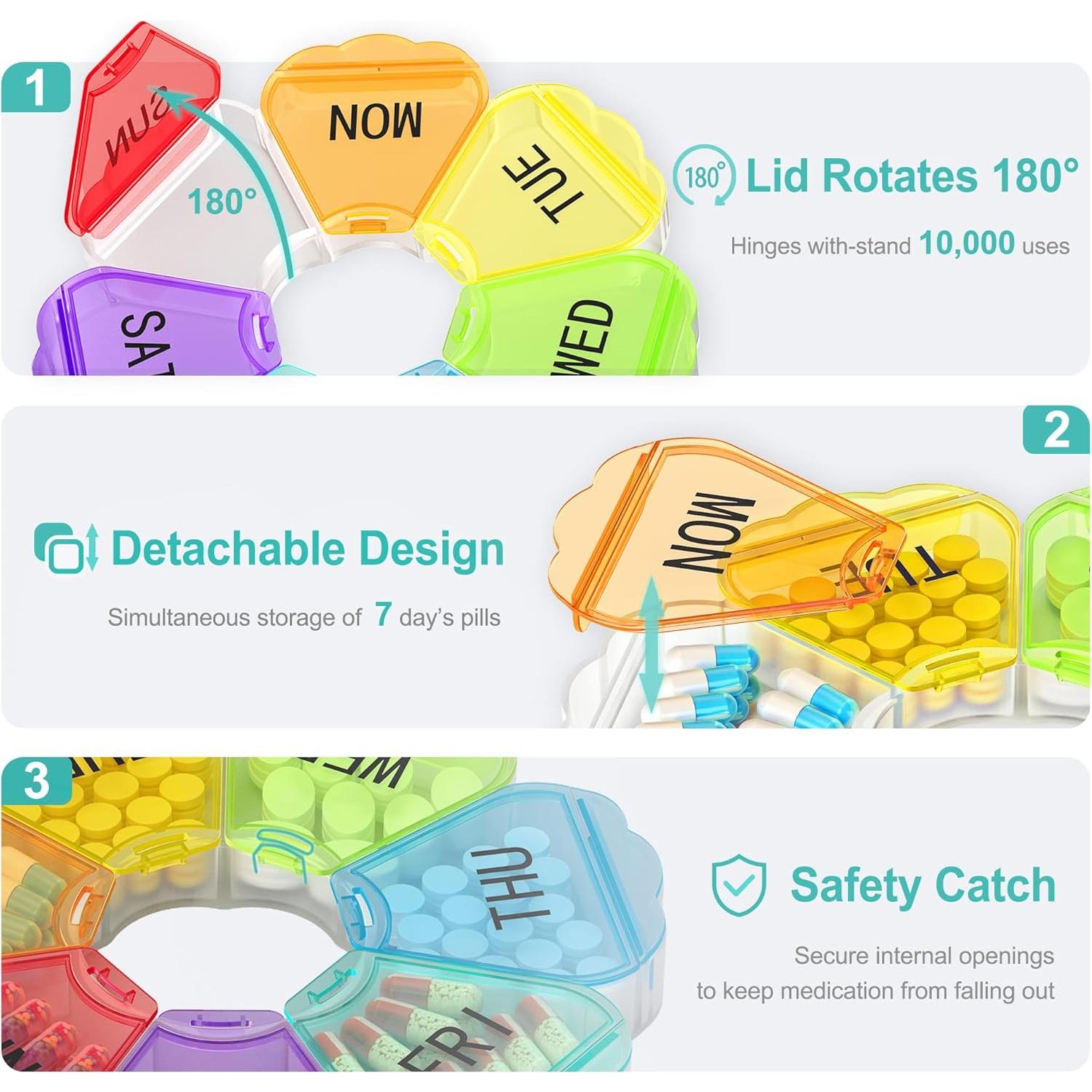 Organizador de Pastillas Semanal FAHZON Arcoíris 7 Días