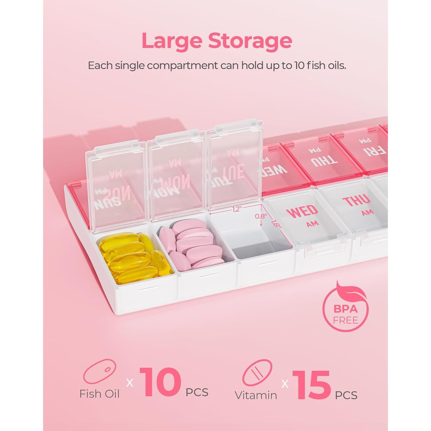 Organizador Semanal de Pastillas AMOOS Rosa 7 Días AM PM
