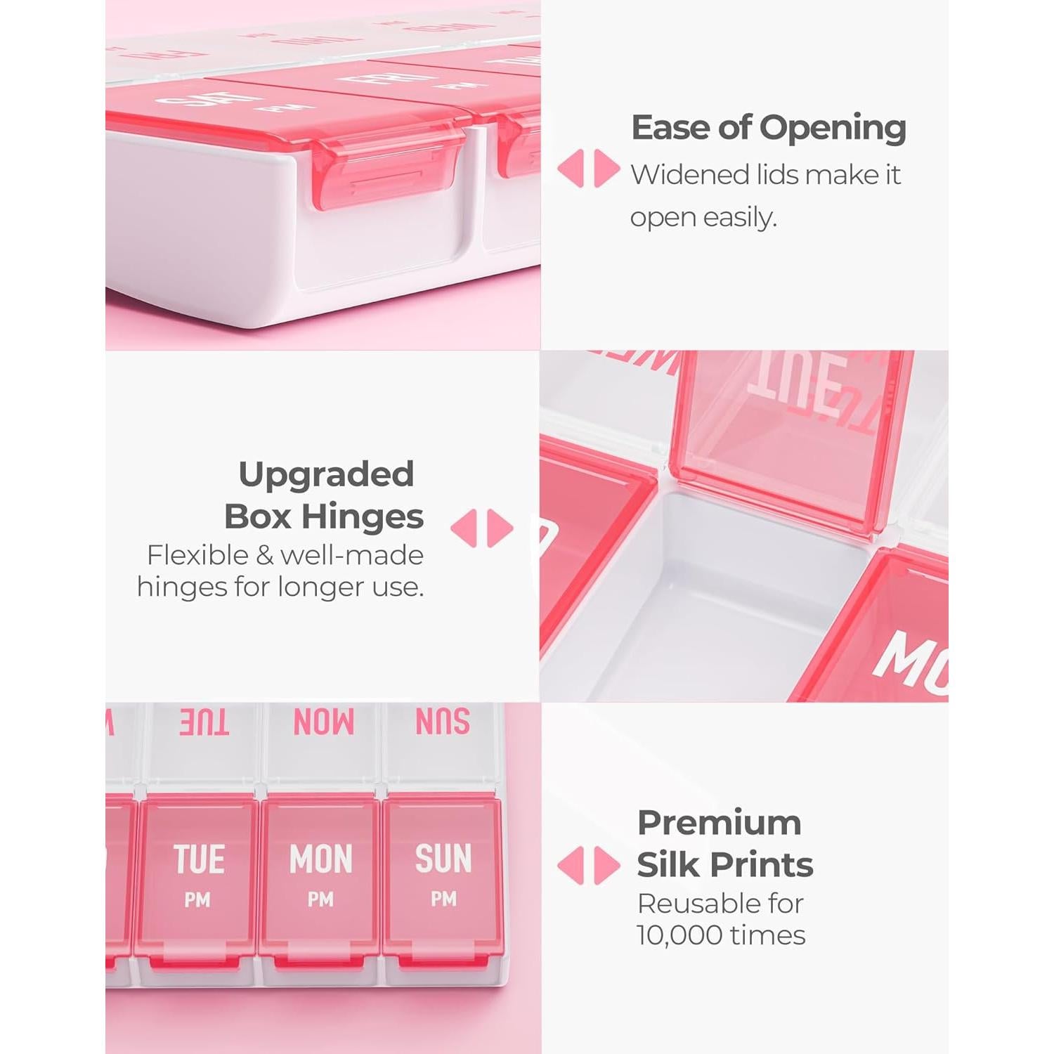 Organizador Semanal de Pastillas AMOOS Rosa 7 Días AM PM