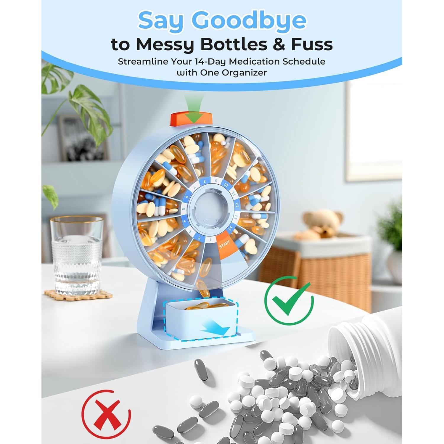 Dispensador de Pastillas Daviky Azul, Organizador 14 Días