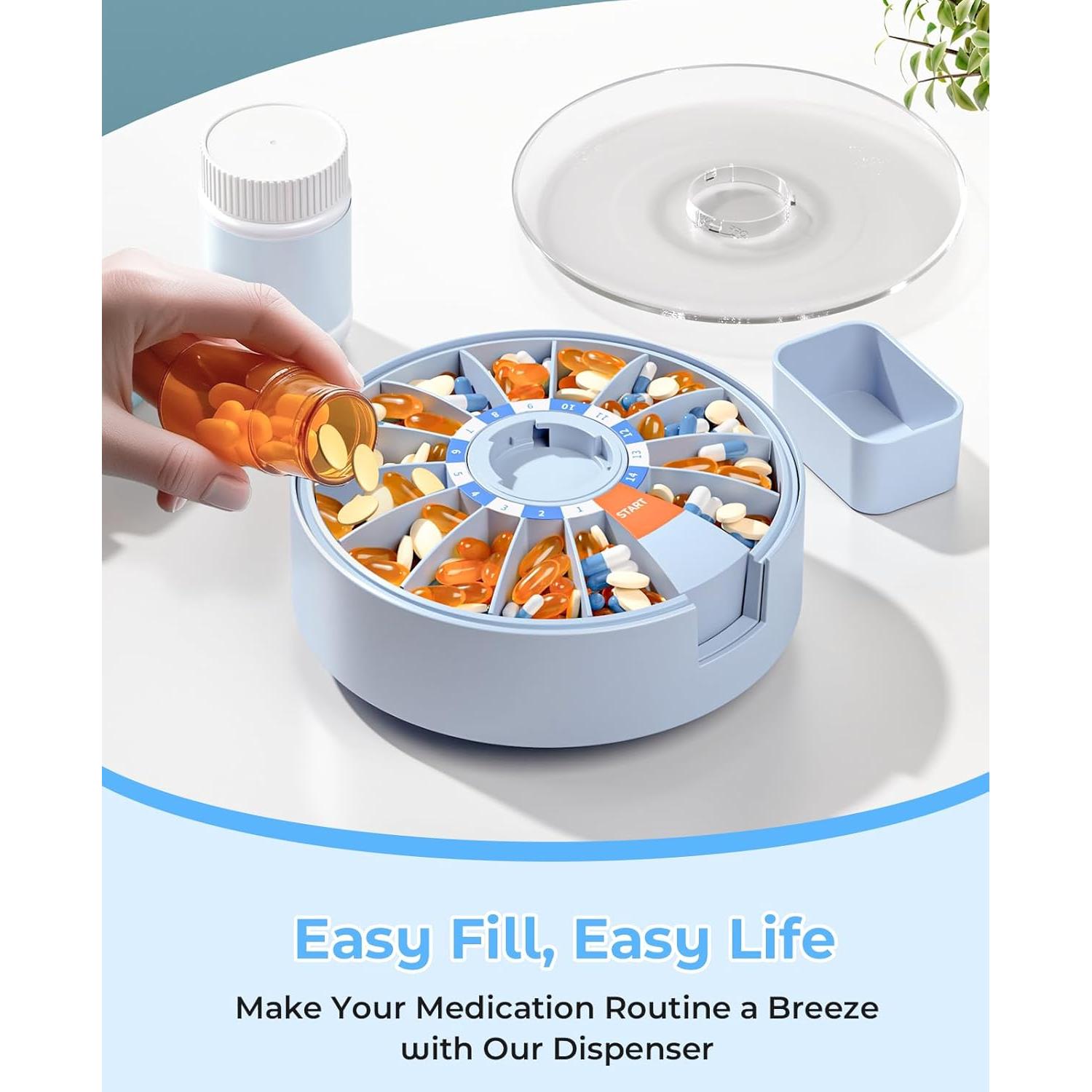 Dispensador de Pastillas Daviky Azul, Organizador 14 Días