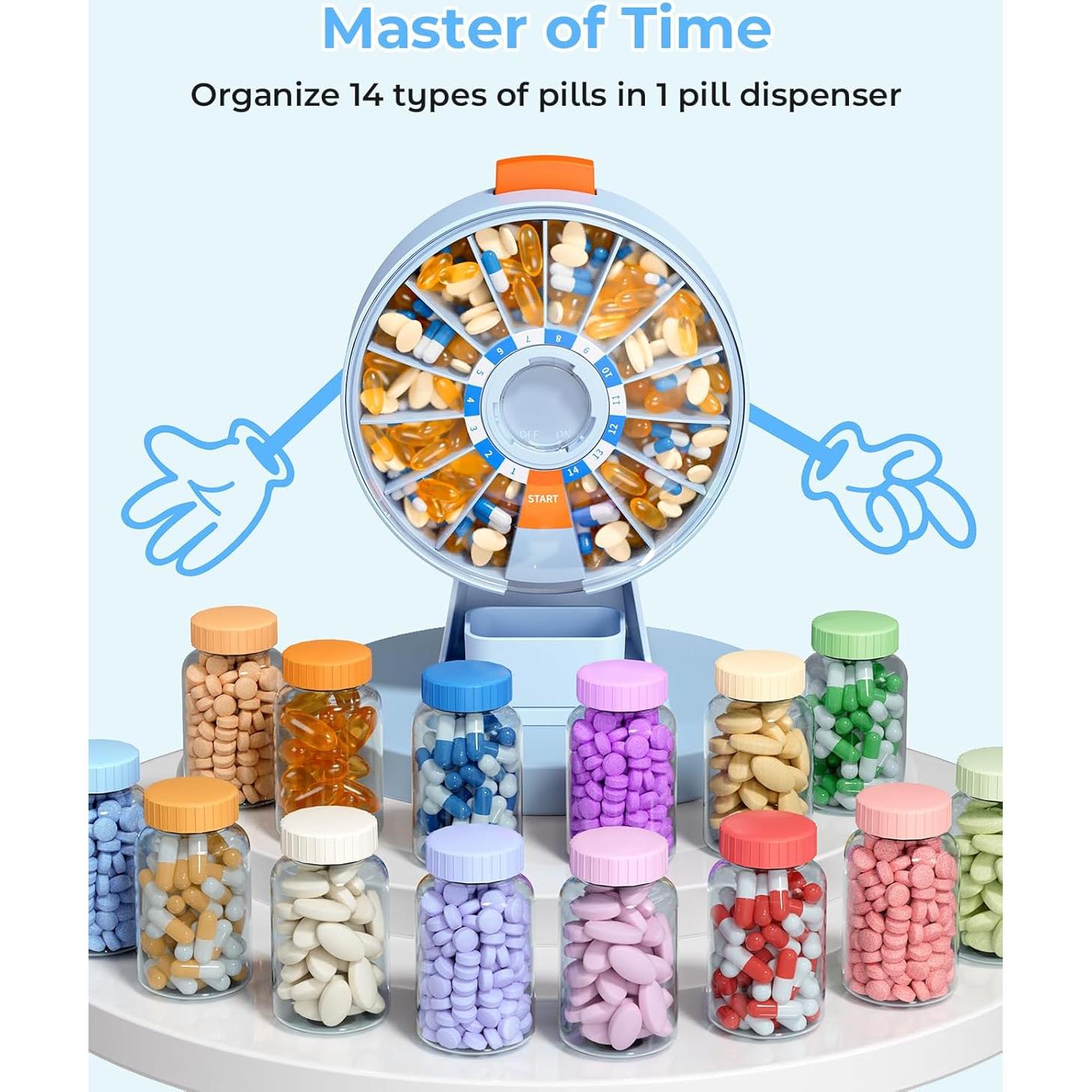 Dispensador de Pastillas Daviky Azul, Organizador 14 Días