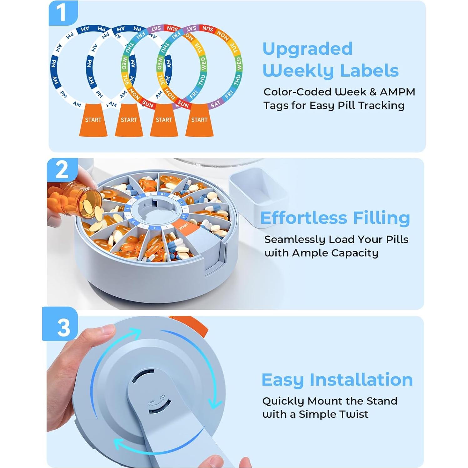 Dispensador de Pastillas Daviky Azul, Organizador 14 Días