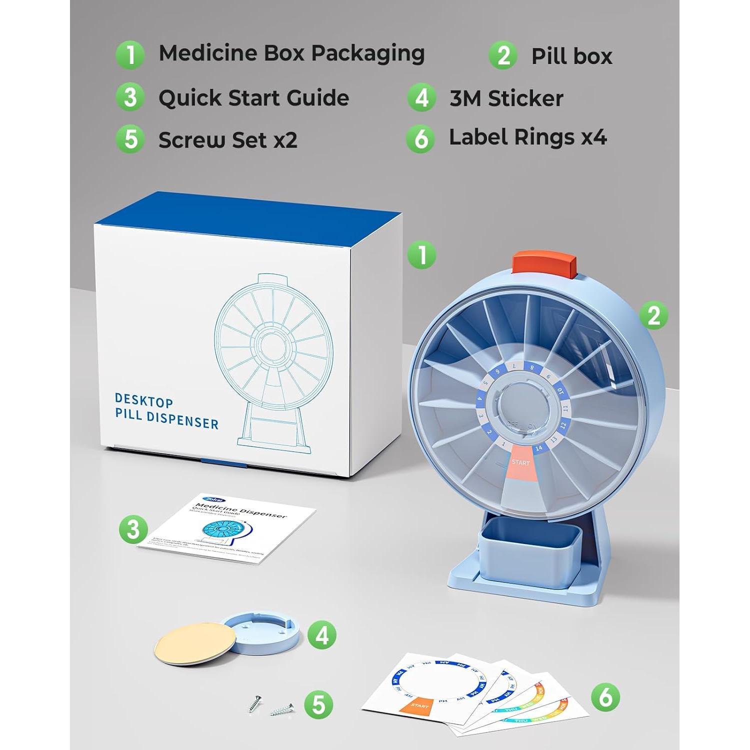 Dispensador de Pastillas Daviky Azul, Organizador 14 Días