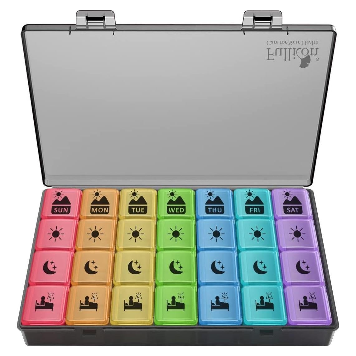 Organizador de Pastillas Semanal Fullicon 4 Veces al Día 28 Compartimentos