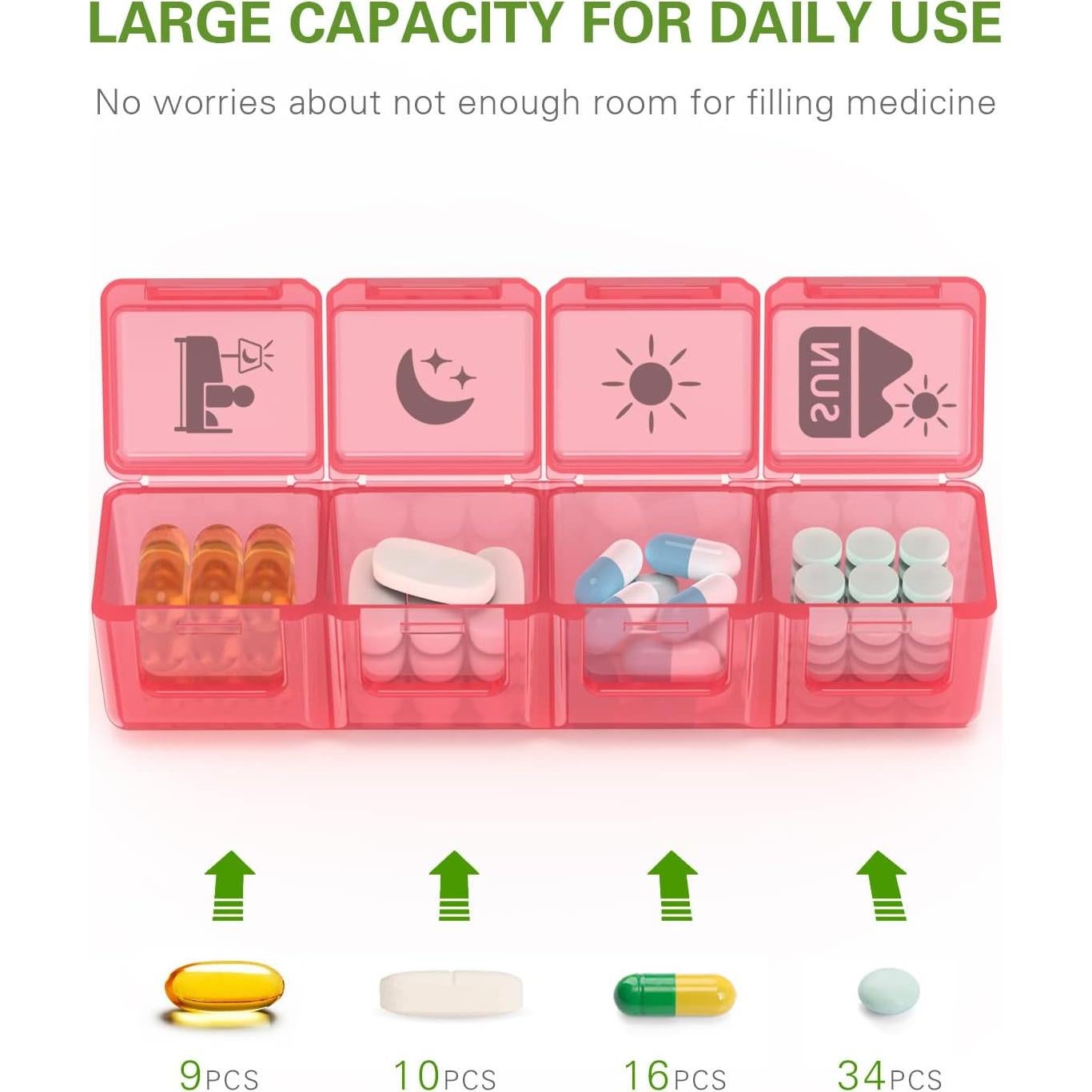 Organizador de Pastillas Semanal Fullicon 4 Veces al Día 28 Compartimentos