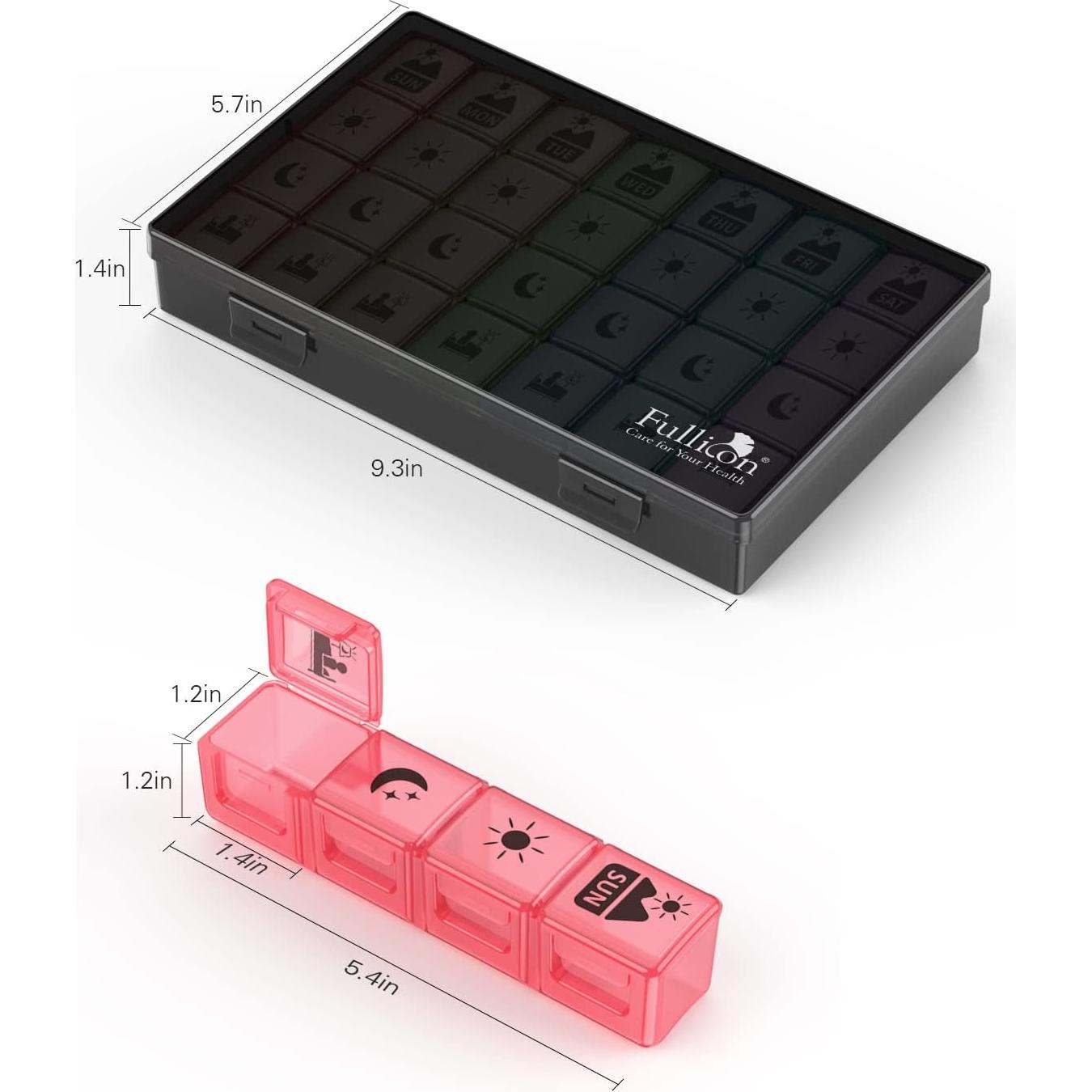 Organizador de Pastillas Semanal Fullicon 4 Veces al Día 28 Compartimentos