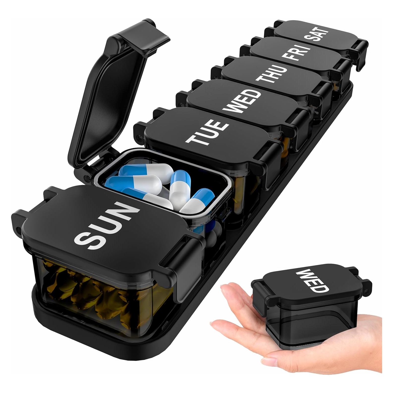 Organizador de Pastillas Semanal Toollygozz XL Negro 7 Compartimentos