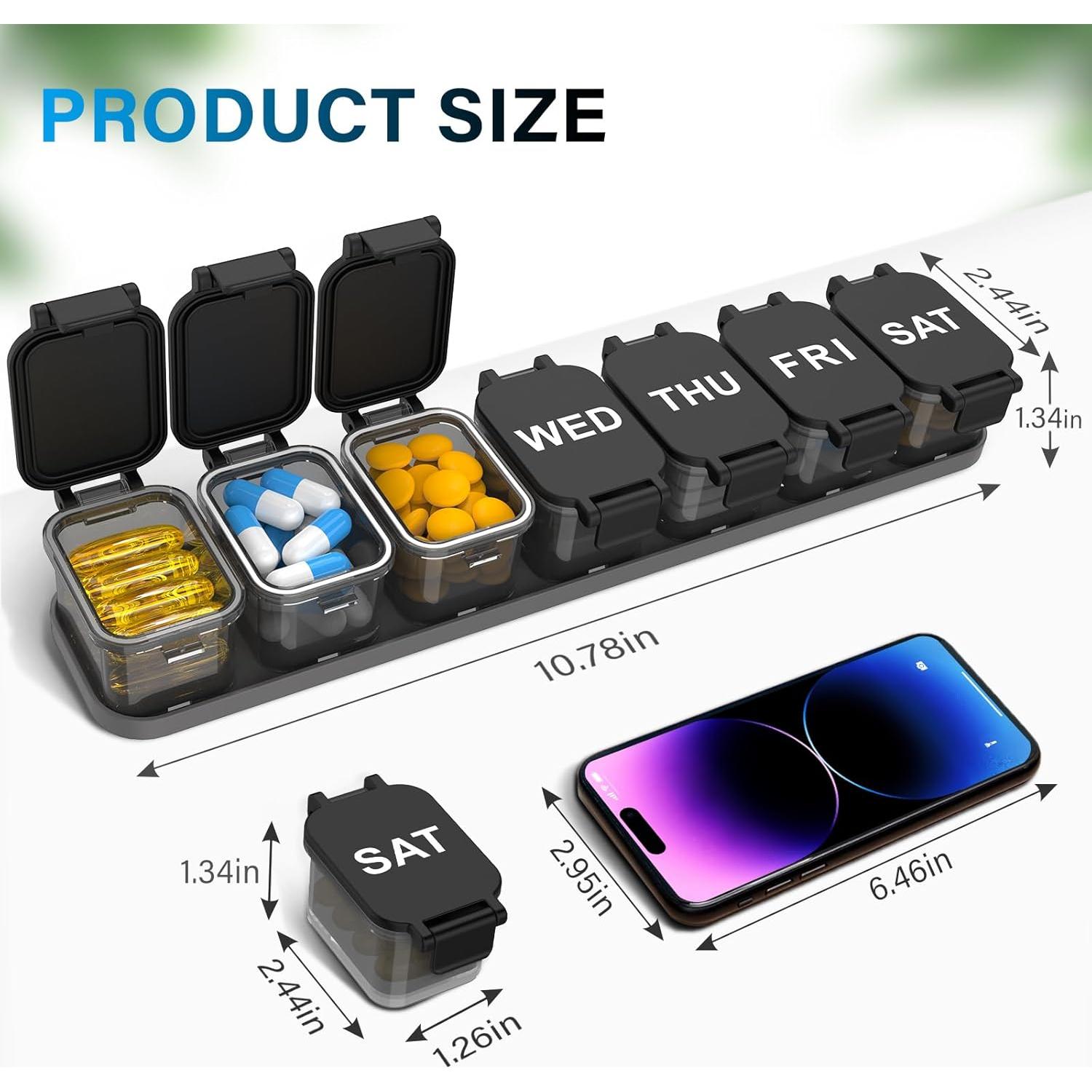 Organizador de Pastillas Semanal Toollygozz XL Negro 7 Compartimentos