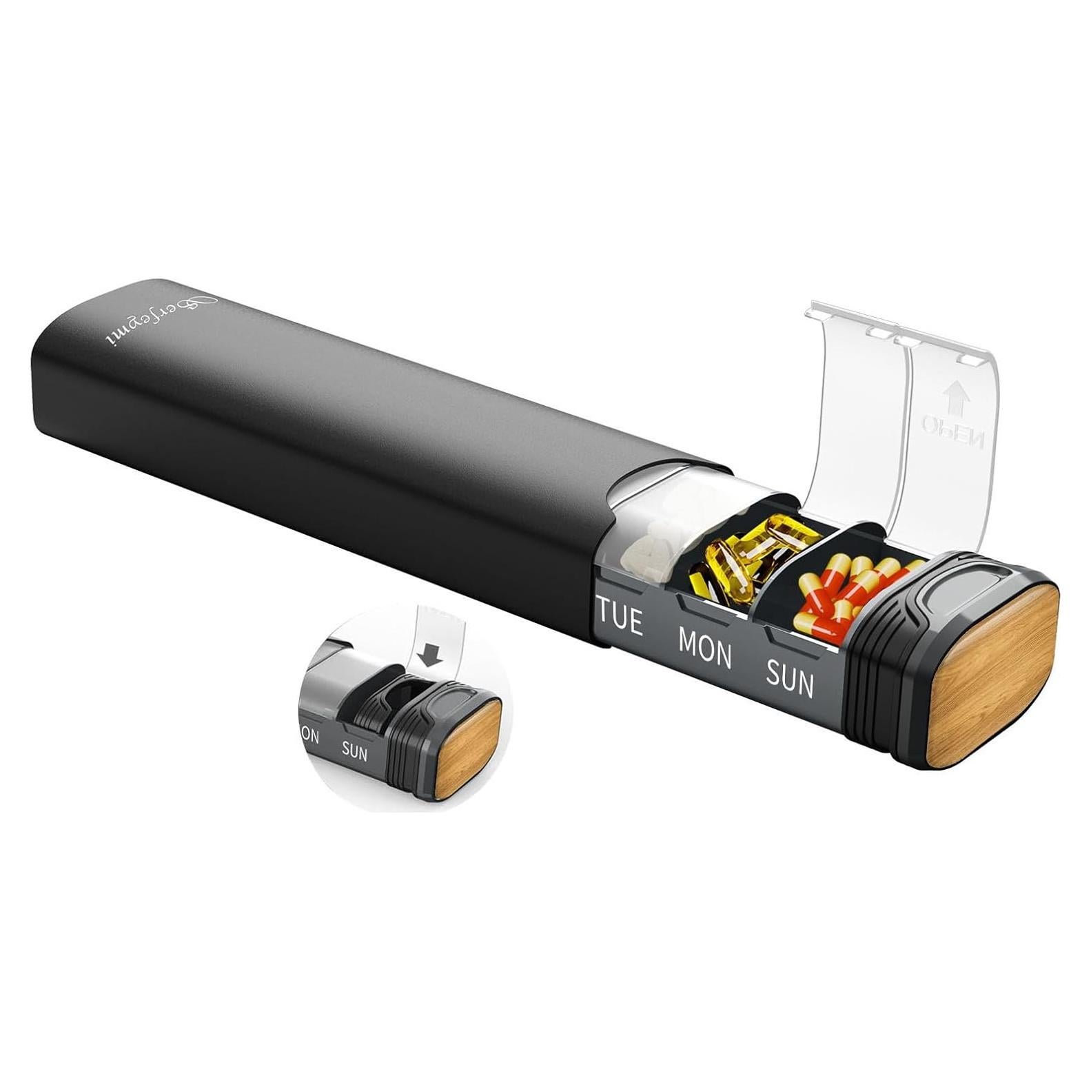 Organizador de Pastillas Semanal Serfeymi - Aluminio Negro 7 Días