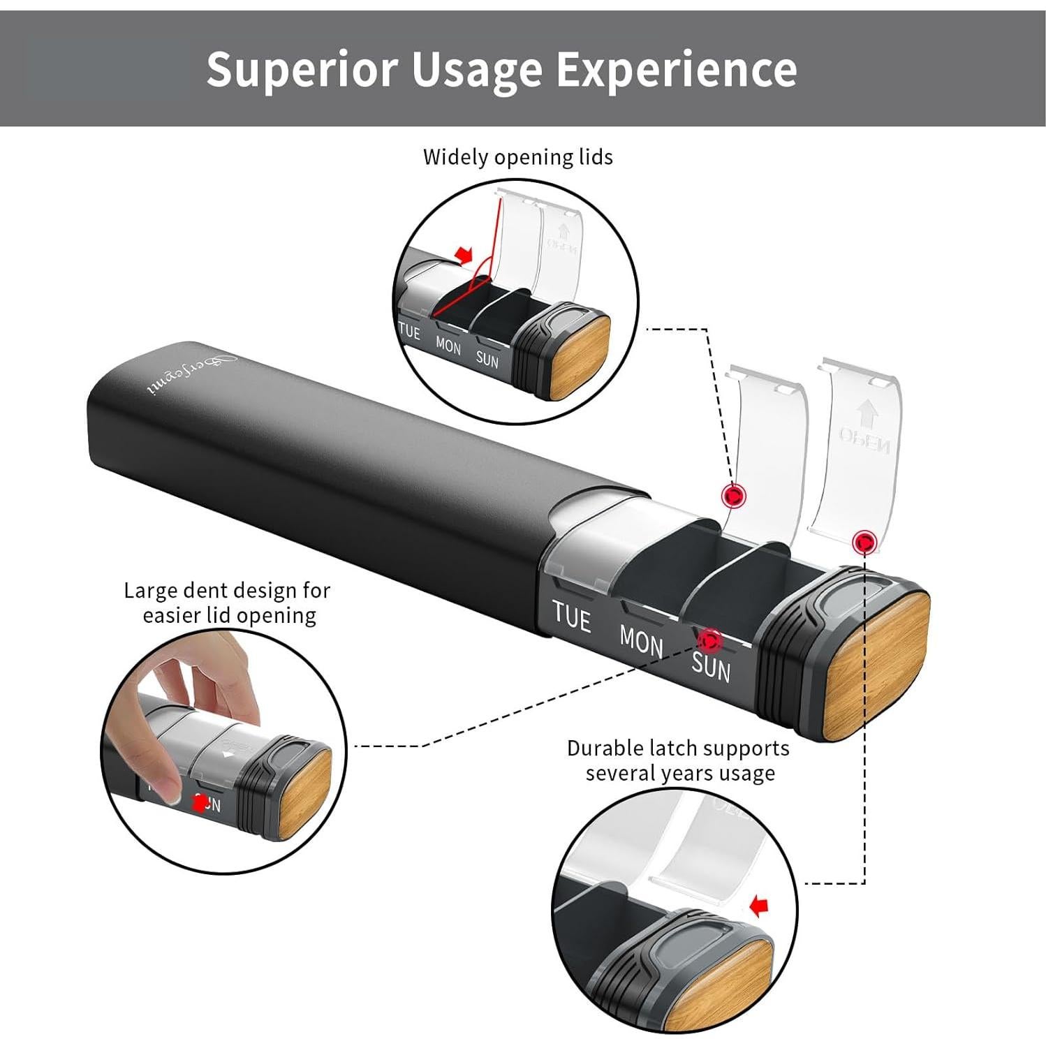 Organizador de Pastillas Semanal Serfeymi - Aluminio Negro 7 Días