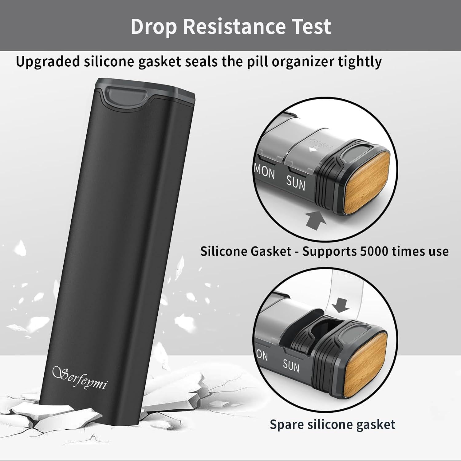 Organizador de Pastillas Semanal Serfeymi - Aluminio Negro 7 Días