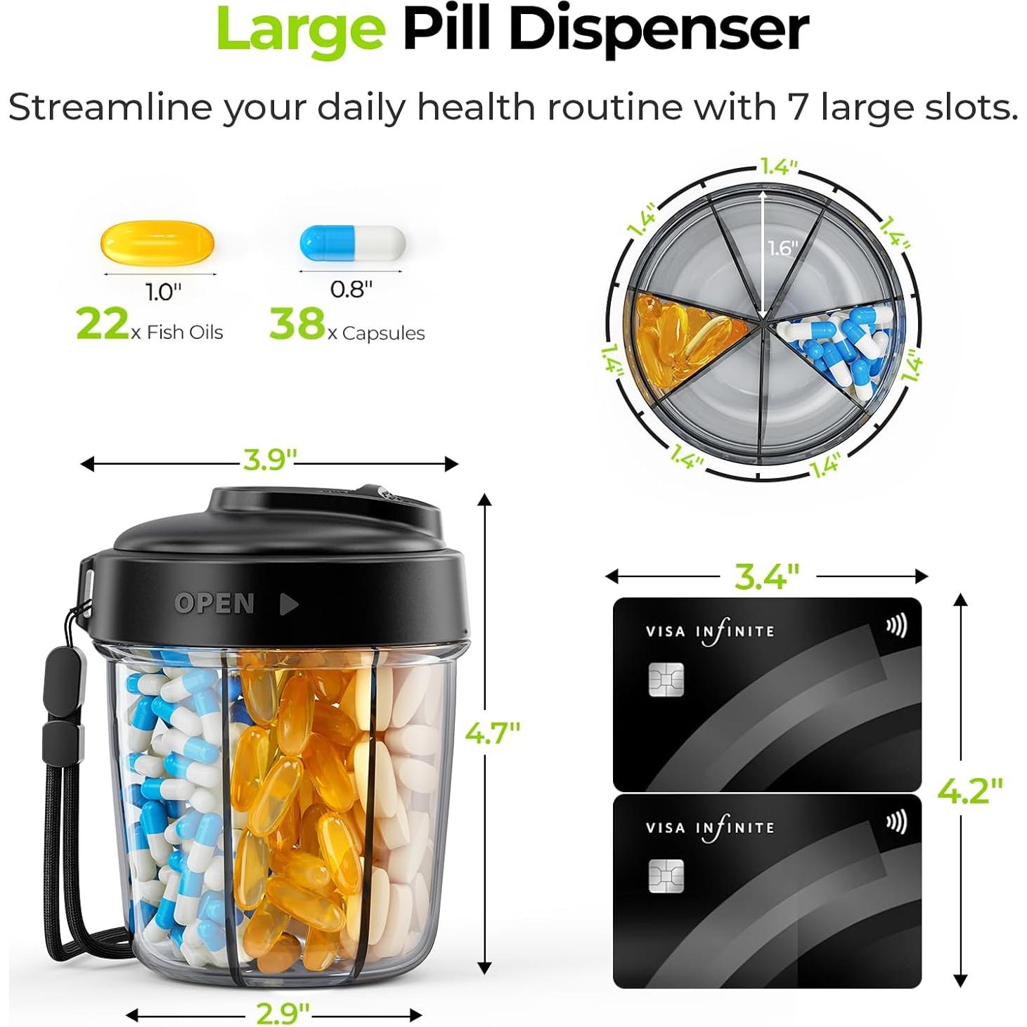 Dispensador de Pastillas Portátil AUVON con 7 Compartimentos