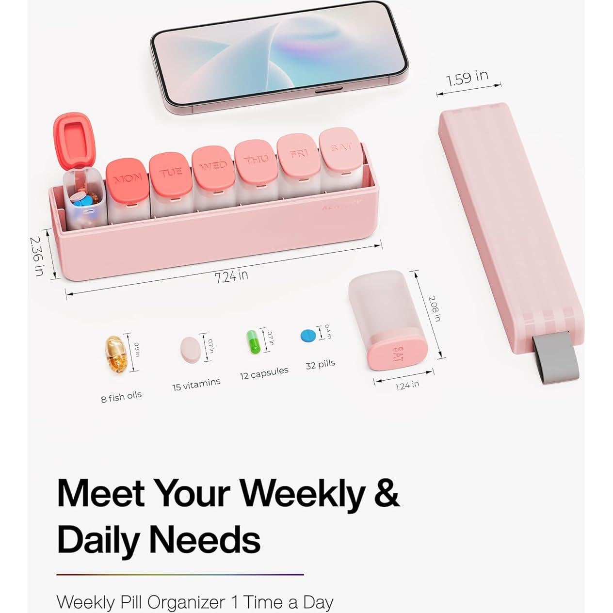 Organizador Semanal de Pastillas KERTSSY Rosa 7 Días 18.4x6x4cm